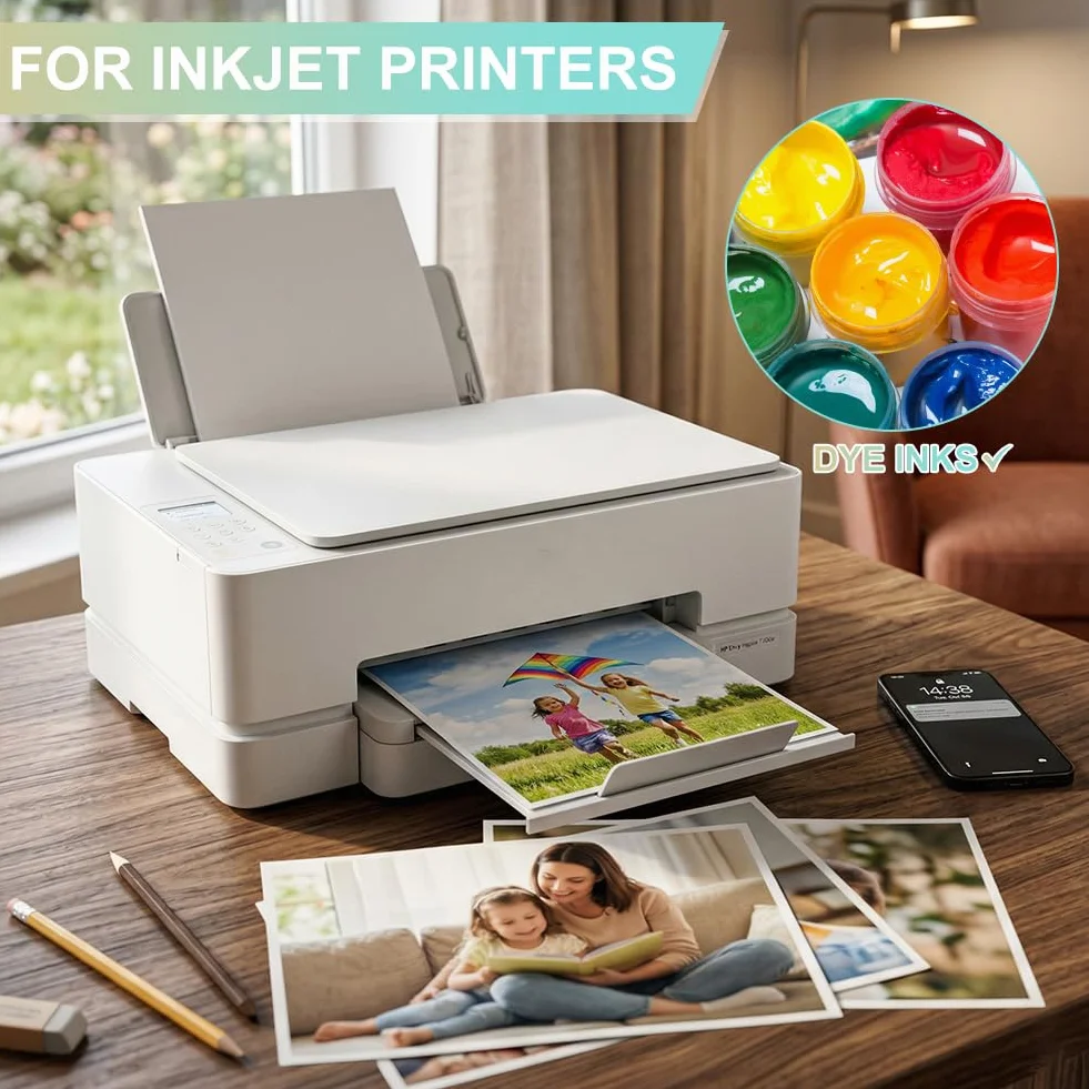 Ainiv 50 Fogli Carta Fotografica Lucida A4 200 g/m² Asciugatura Rapida Impermeabile per Stampanti a Getto d'inchiostro HP Canon Epson