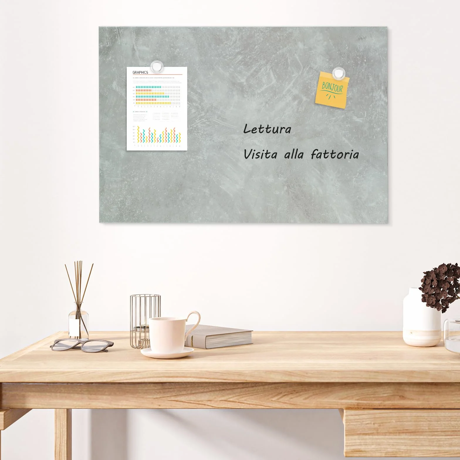 DOLLAR BOSS Lavagna magnetica, lavagna magnetica 50 x 70 cm per la parete, Memoboard lavagna magnetica stampata con 6 magneti, 2 penne