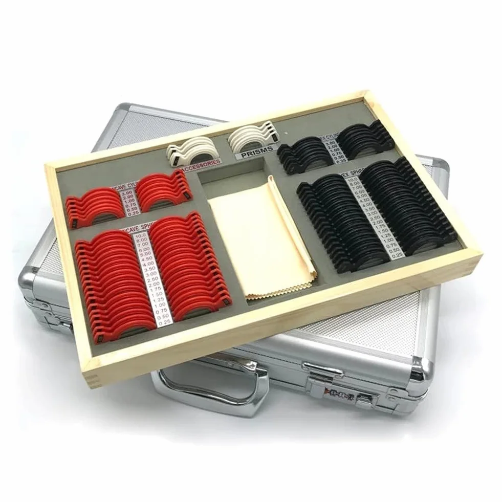 104 Pz Lente di Prova Set con Occhiali di Misura Telaio di Prova, Lente Ottica Optometria Cerchio Caso Prova Scatola in Alluminio Cerchio Kit