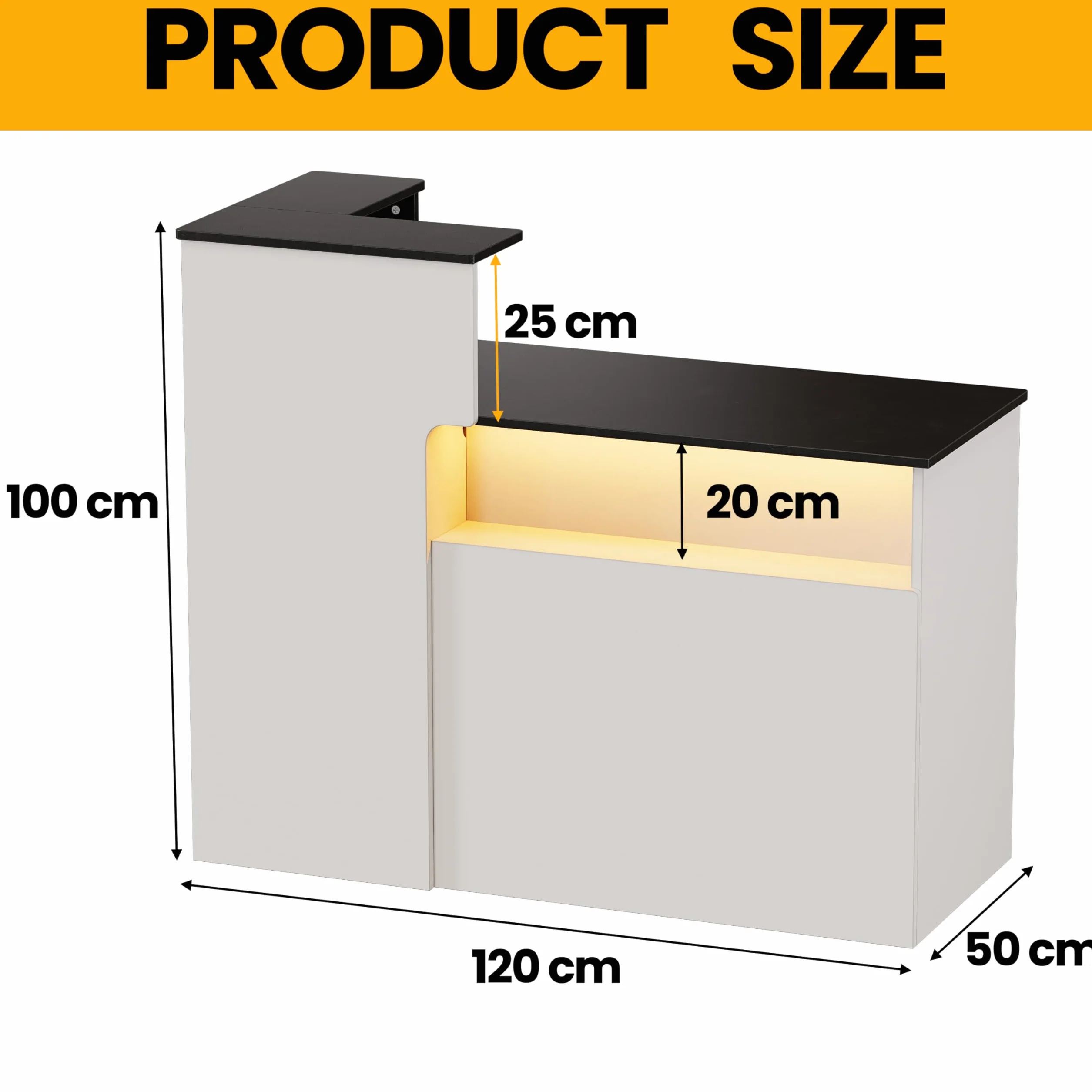 Bancone Reception Ufficio con LED Banco Reception Cassetto & Armadio Bancone Vendita con cassetto per tastiera Bancon Reception Centro Estetico Banchi di Recep-tion Mobili per re-ception 50x120x100CM