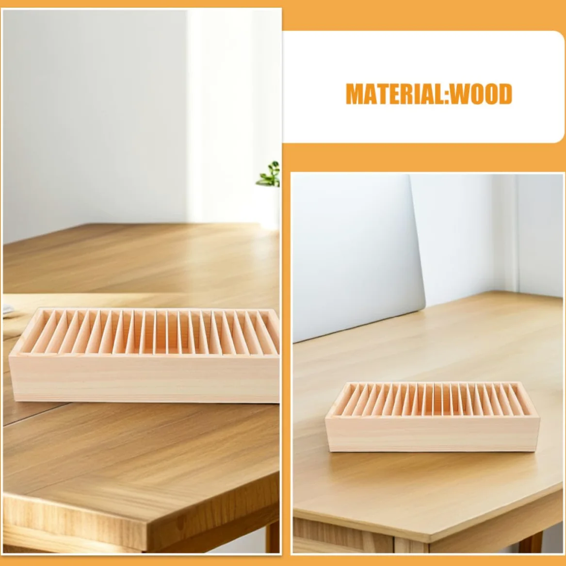 2pezzi Scatola in Legno Multi-scomparti Porta Carte Porta Biglietti da Visita Organizer Rimovibile per Ufficio Casa con Spazio Ampio e Materiale Robusto Naturale