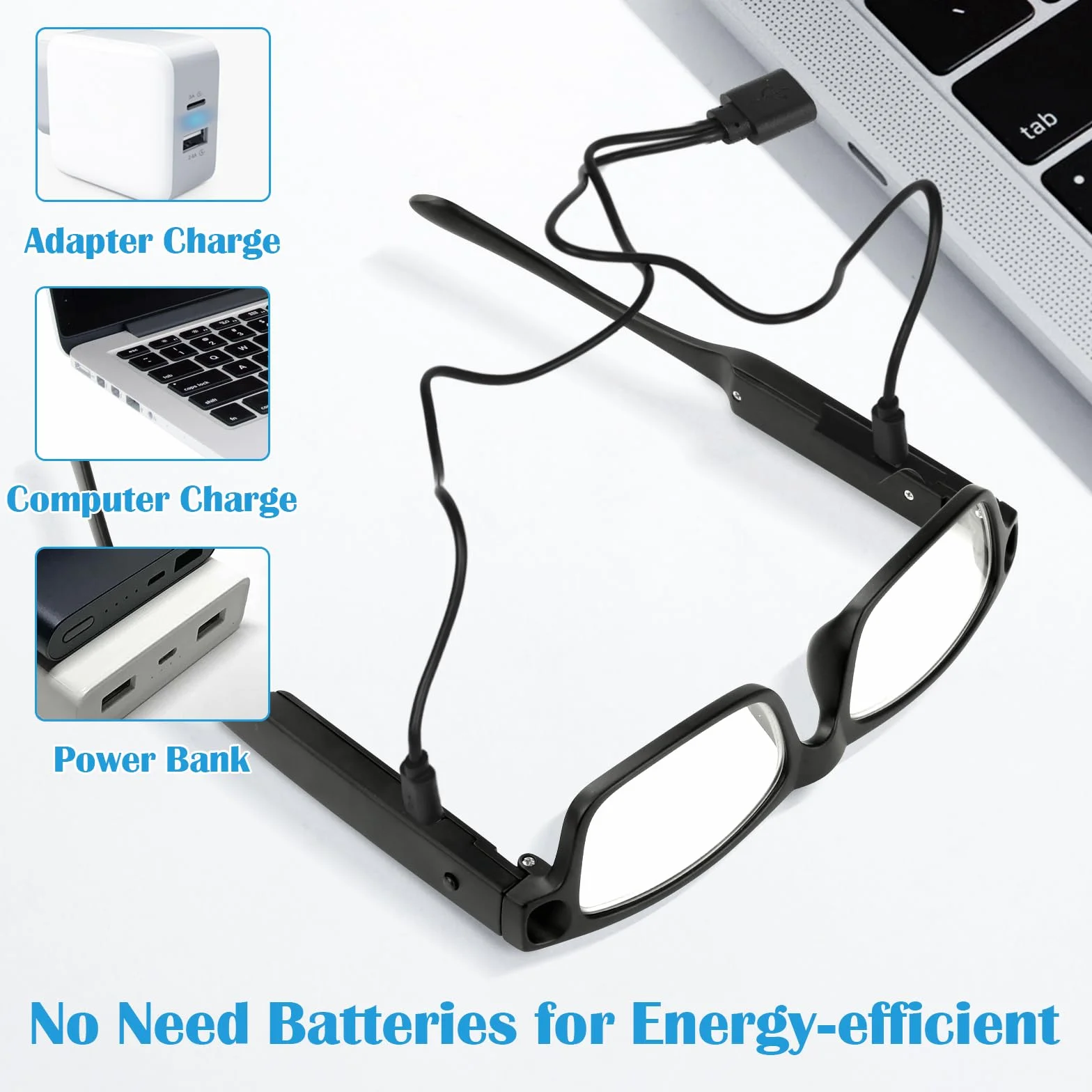 Occhiali di Ingrandimento con Luce LED Ricaricabili USB 300% a Mani Libere per Lettura Hobby