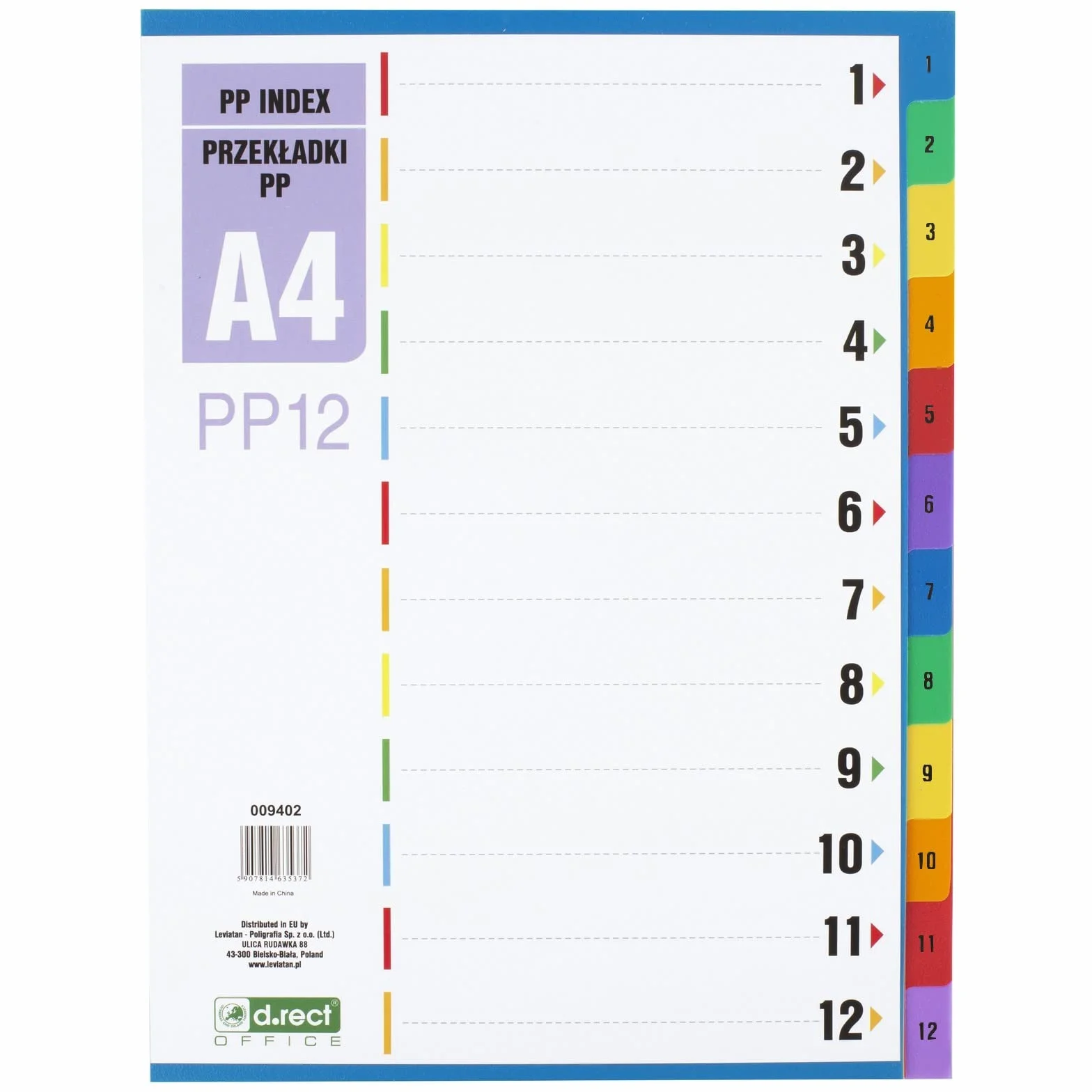D.RECT Registro formato A4 PP12 12 divisori raccoglitori ad anelli multicolore