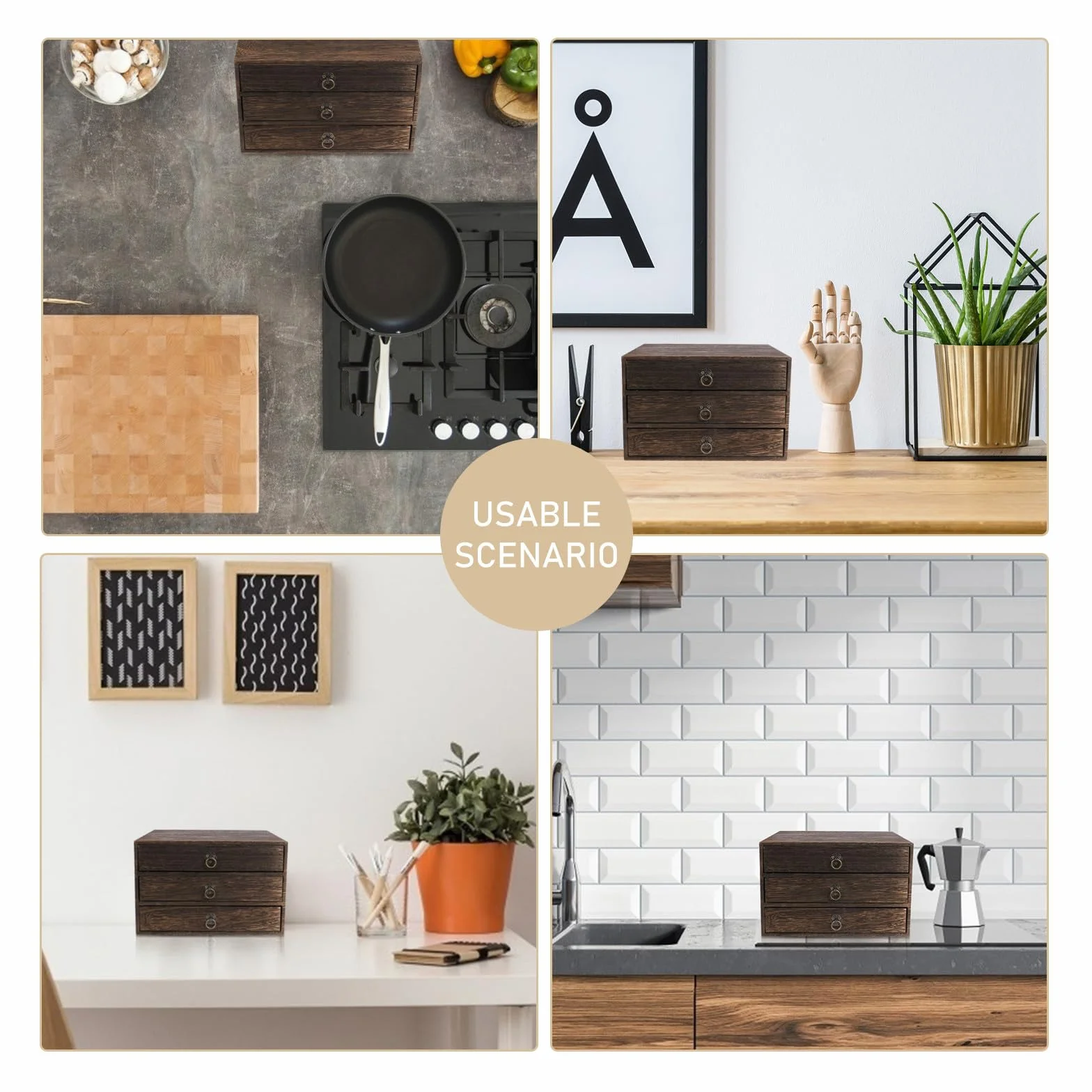 Ciieeo Mobile Cassettiera in Legno 3 Cassetti, Organizer Scrivania Scomparti Multipli, Portaoggetti per Home Office