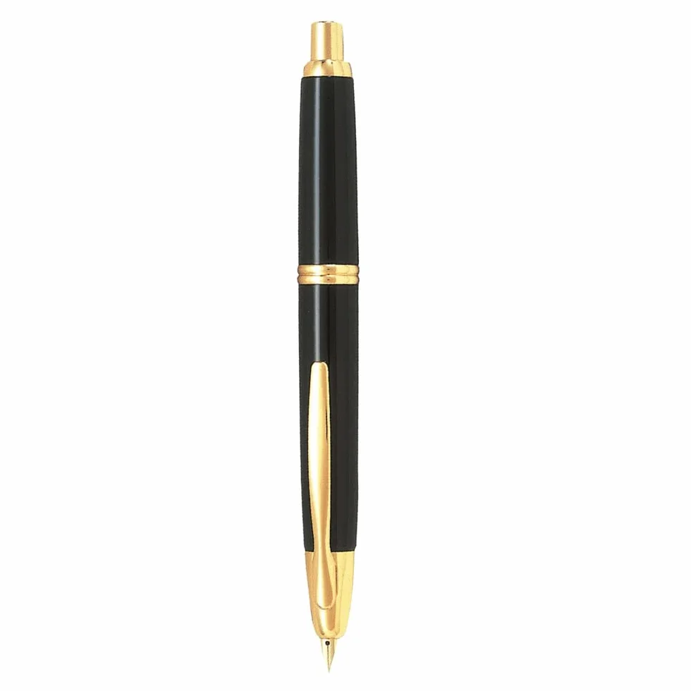 Pilot Pen 1040001M, Stilografica Capless Gold, con Meccanismo a Pressione e Finiture Placcate Oro, Pennino Misura M, Nero, in Confezione con Converter e Cartuccia Nera