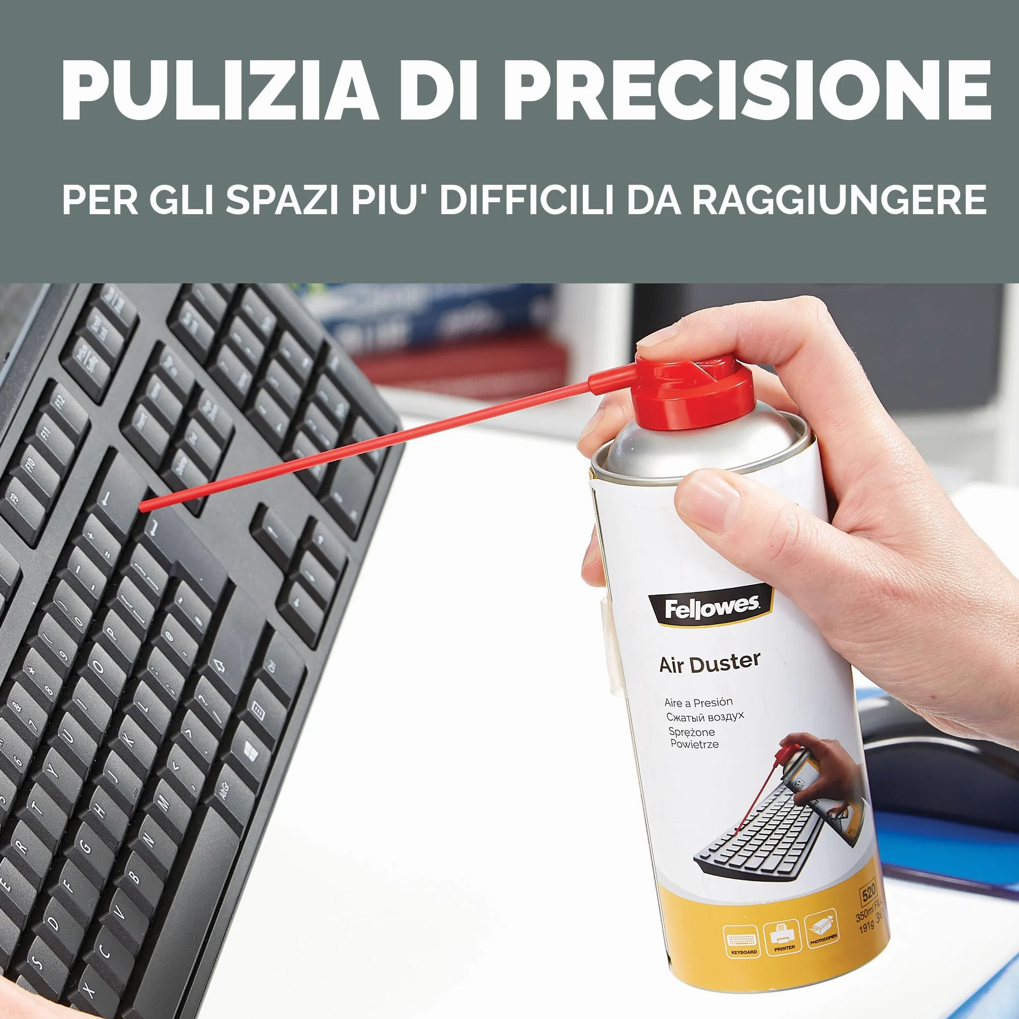Fellowes Confezione da 6 bombolette di aria compressa – 350 ml, senza HFC – Pulitore antipolvere per PC, tastiera, stampanti, fotocopiatrici e dispositivi elettronici – Casa e ufficio