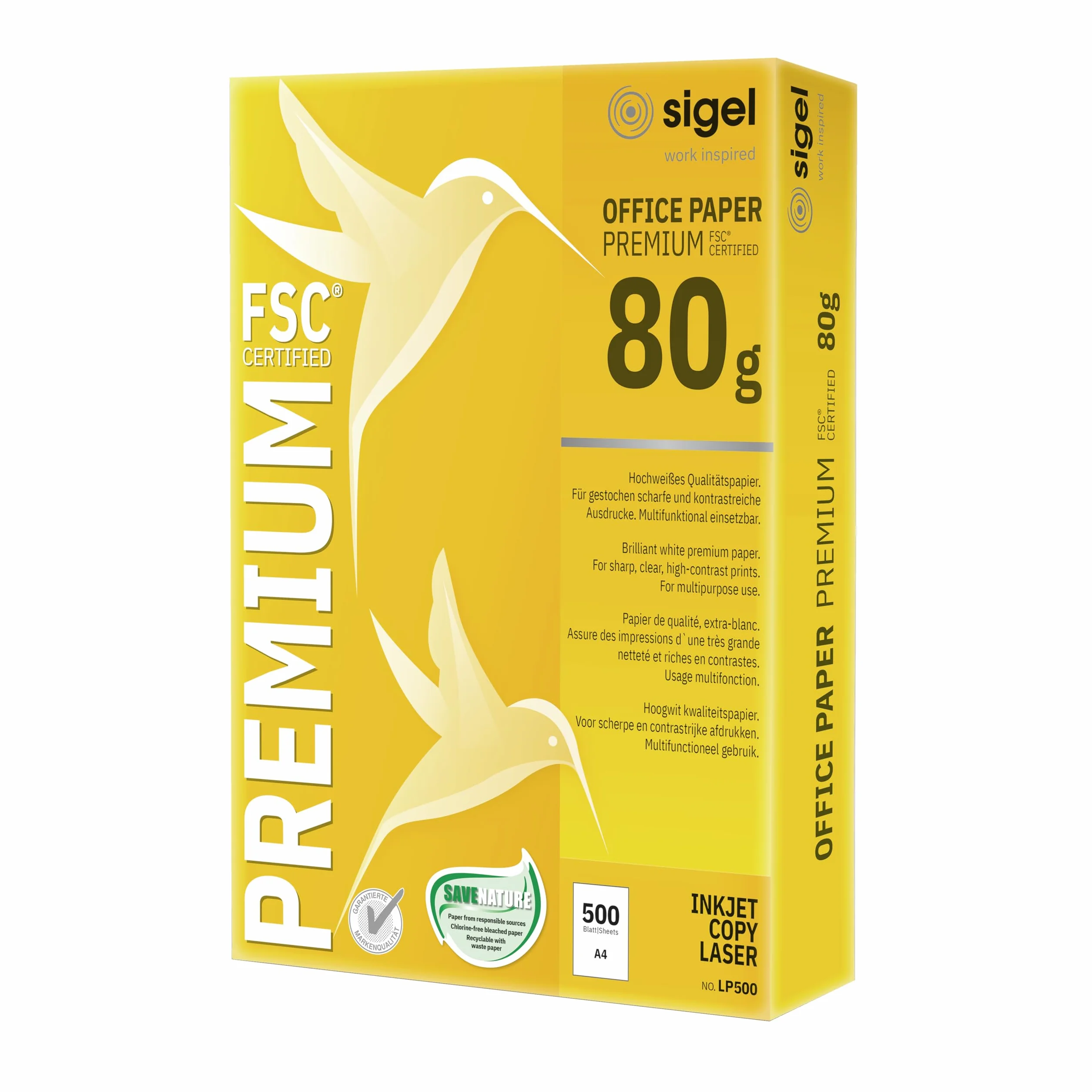 SIGEL LP500 Premium Carta per fotocopie A4 80g 500 fogli Bianco