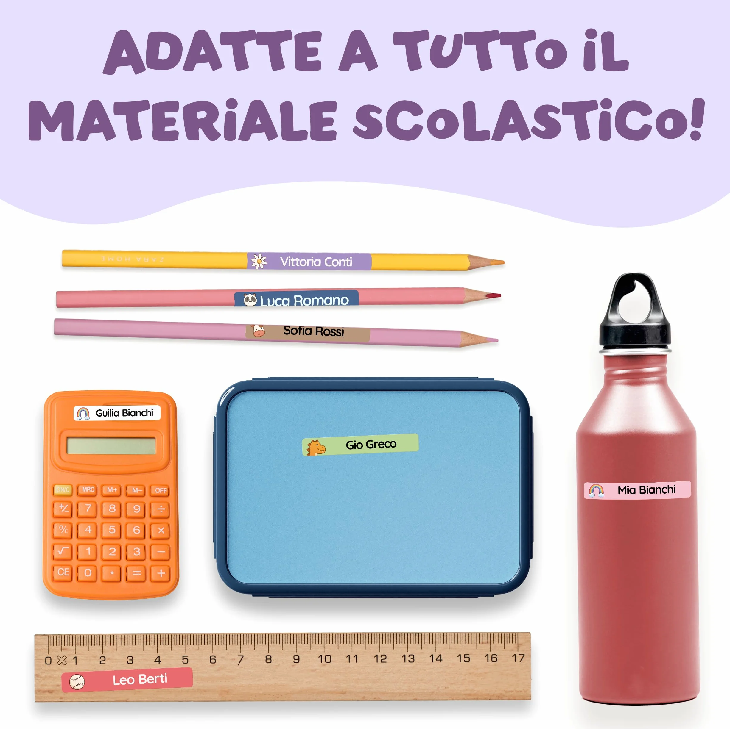 Etichette Adesive Scuola Personalizzate con Nome per Penne, Matite e Vestiti Bambini