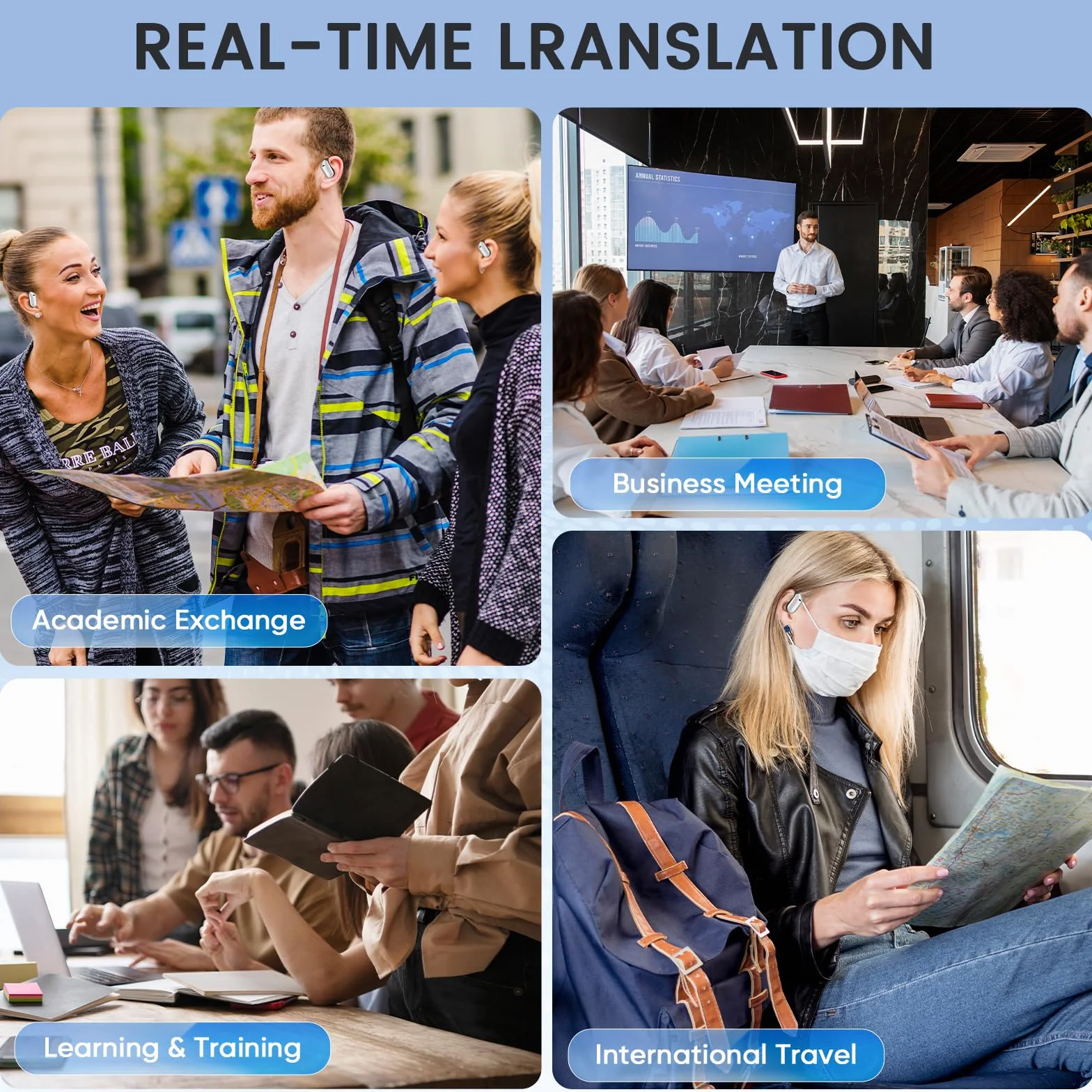 AI Auricolare Traduttore Istantaneo 80H Auricolari Traduttore Tempo Reale Senza Fili con 144 Lingue, Supporto Traduzione/Musica/Chiamate, per Viaggi, Incontri Di Business, con App Gratuita