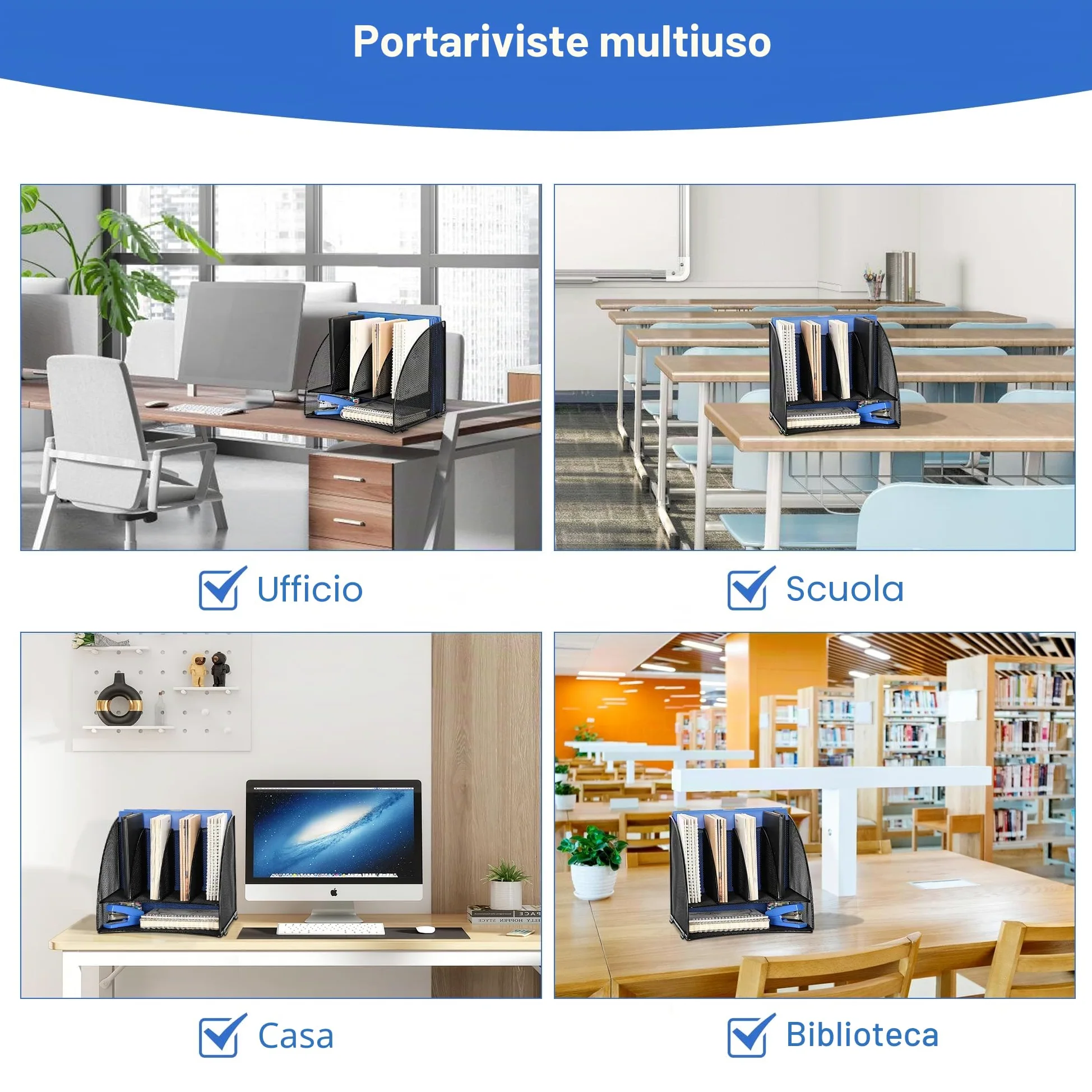 TQVAI Organizer Scrivania, Metallo 6 scomparti Portadocumenti da Scrivania, Portariviste Organizer Documenti A4 per Scuola, Casa, Ufficio Cancelleria, Nero