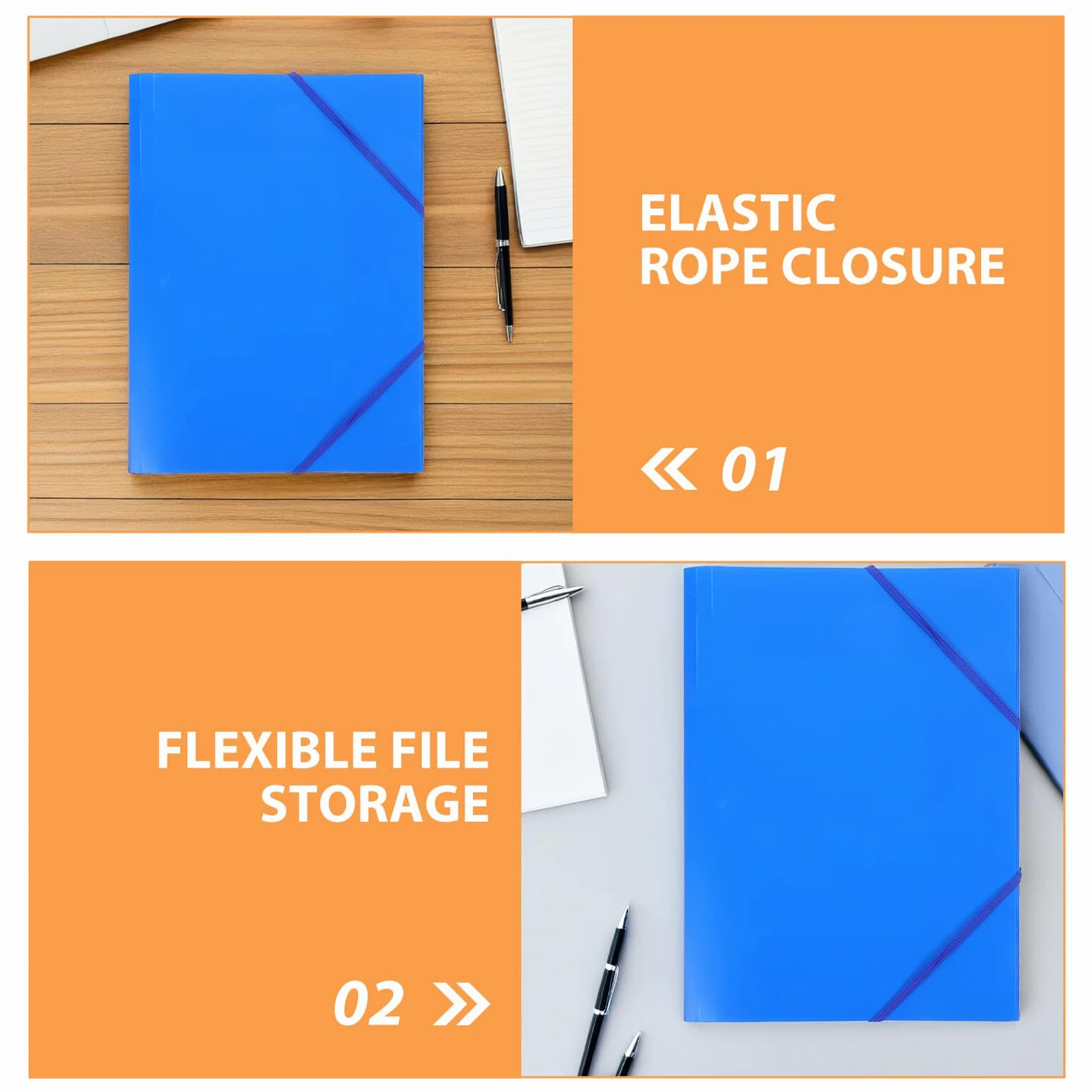 Cartellina con Elastico Pieghevole A4 in Plastica 10 Pezzi Blu | Chiusura a Cordino Elastico, per Scuola e Casa, Tiene i Fogli Ordinati e Ottimizza lo Spazio