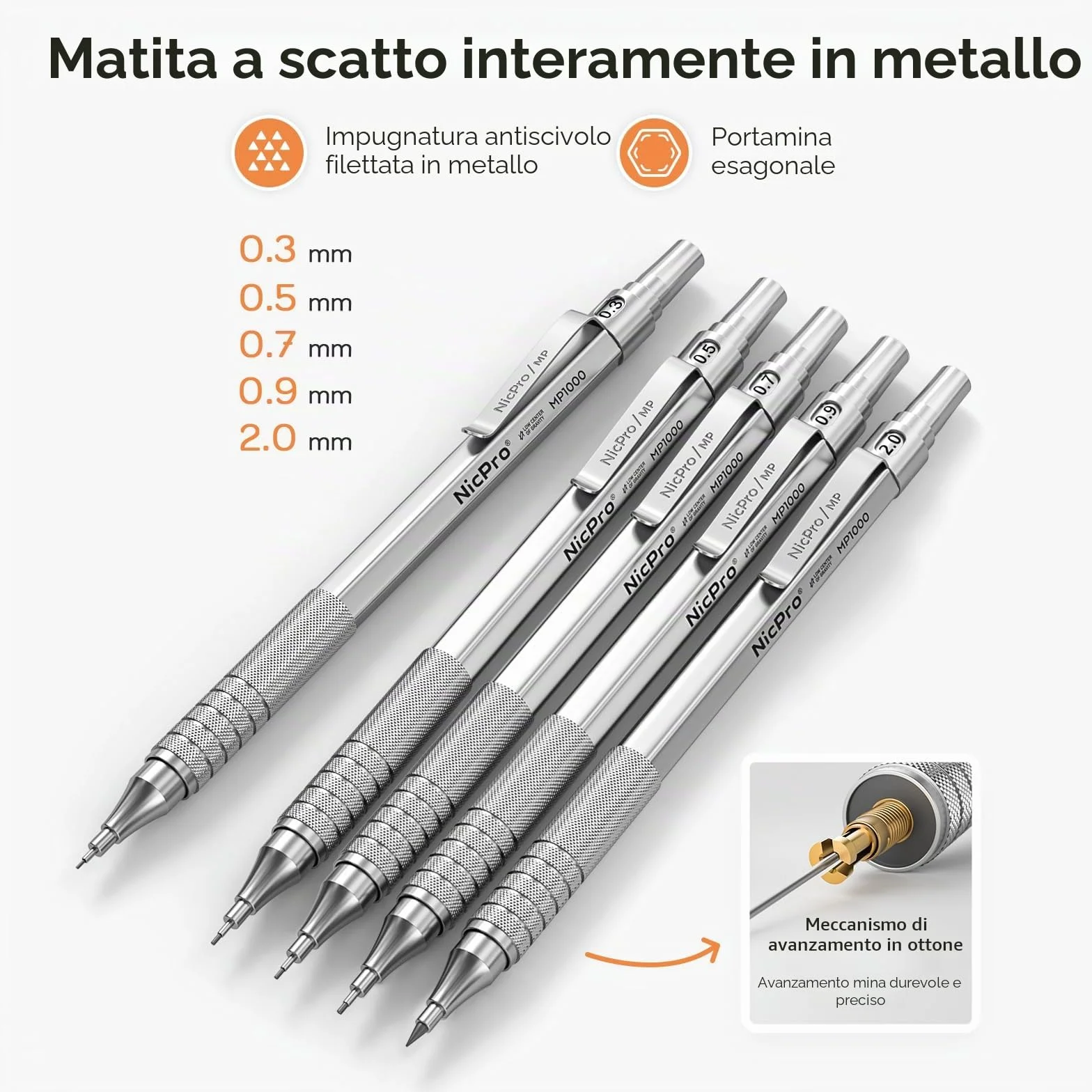 Nicpro 5 Pezzi Matita Meccaniche Set, Art Portamine 0.3-2mm con Ricariche, Temperamatita, Gomma per Disegno Artistico