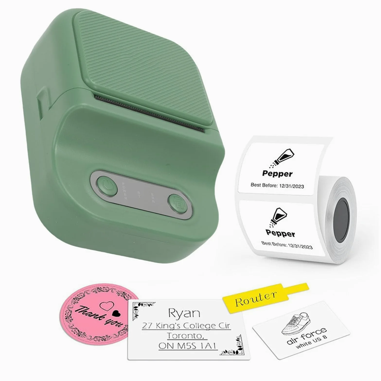 Sxhlseller Mini Stampante per Etichette, Etichettatrice 203 DPI, Stampante Termica Portatile con App Versatile per Piccole Imprese, Casa, Logo, Ufficio, Scuola (GREEN)