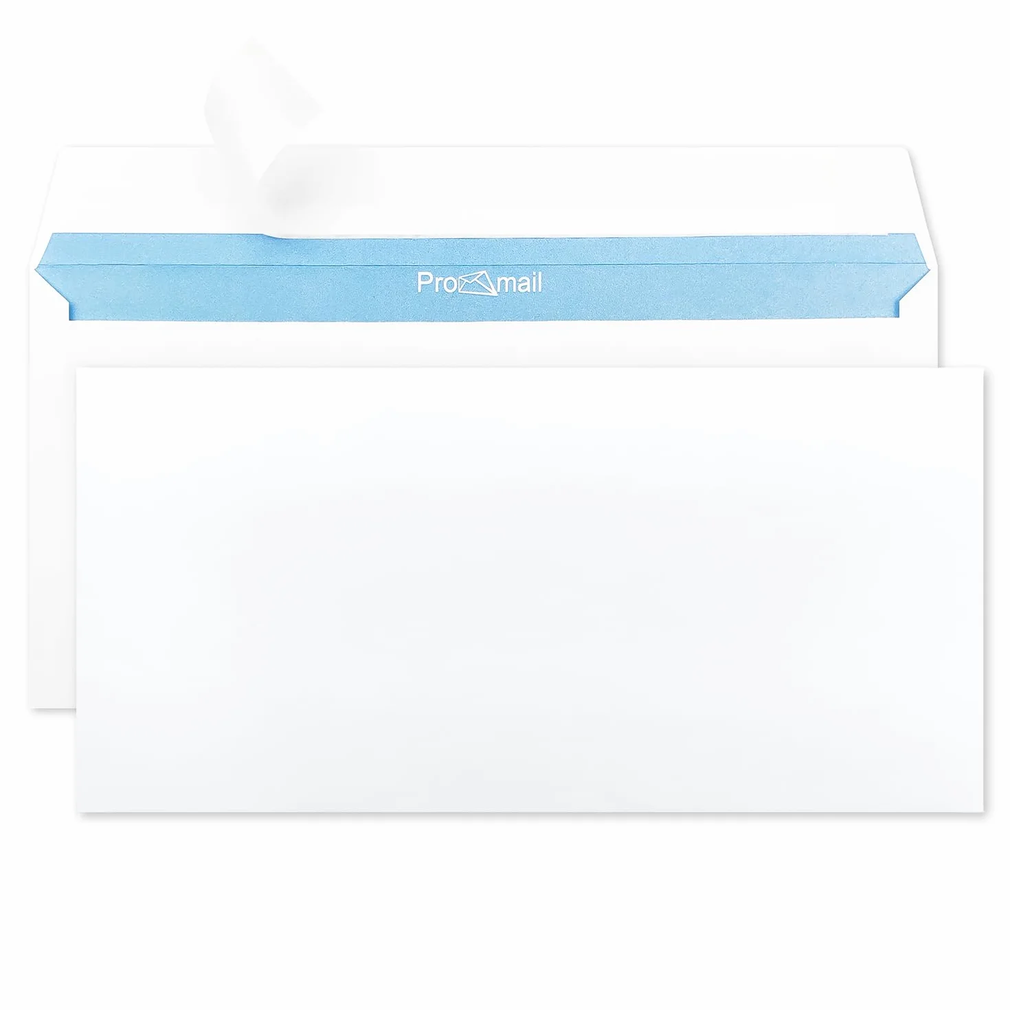 Buste commerciali americane bianche Netuno 100 pezzi formato DL 11x22 cm 90g con stampa interna blu senza finestra strip adesivo