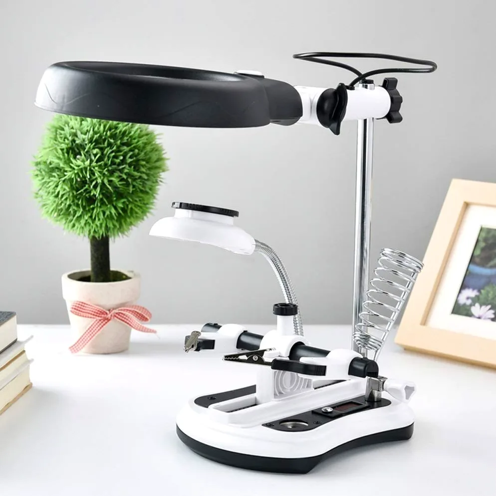 Lente d'Ingrandimento e Lampada da scrivania Lente d'Ingrandimento con Supporto, Supporto con Morsetto e Clip Nuvole di Buon auspicio