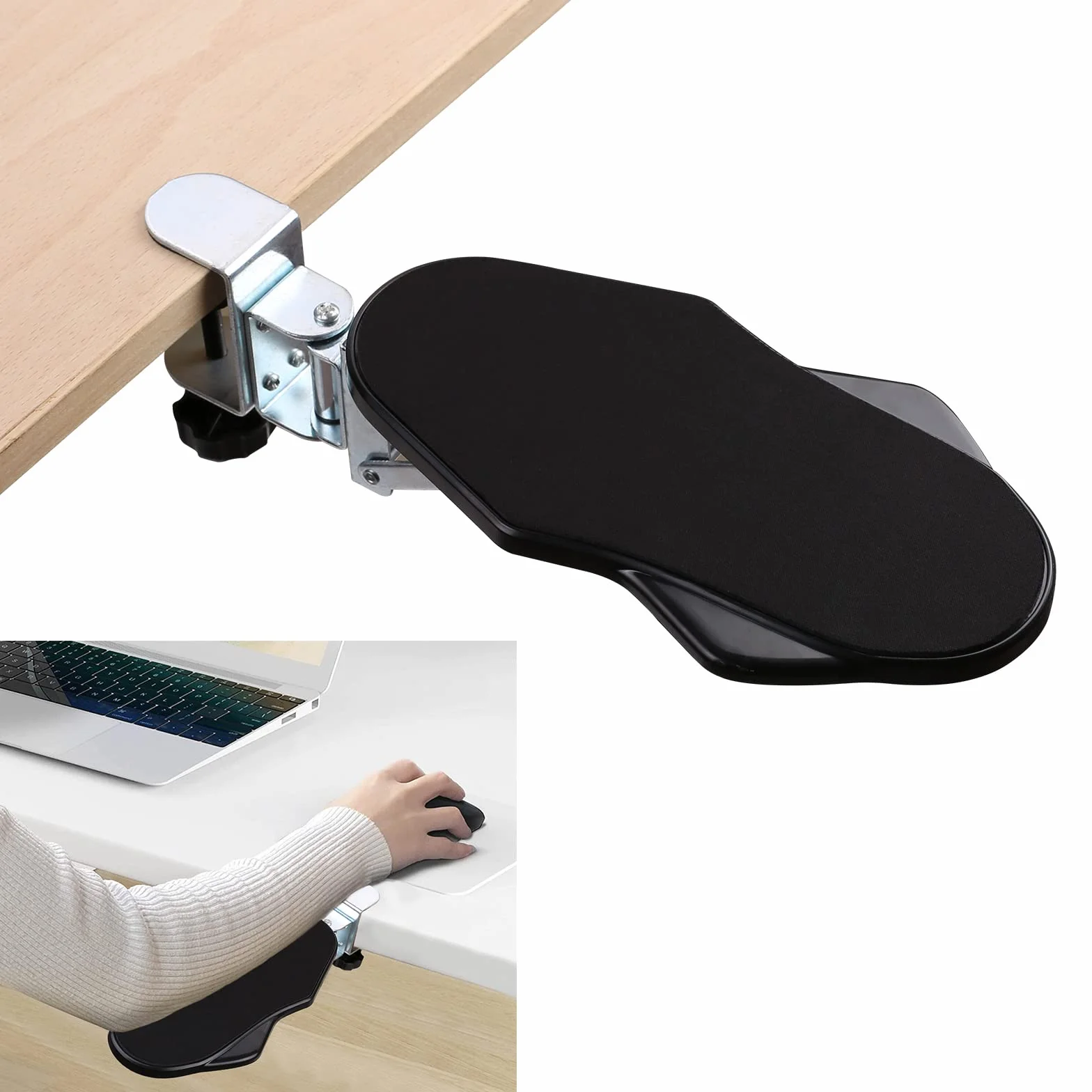Supporto per Bracciolo da Scrivania Ergonomico Rotante a 180°, Regolabile per Ufficio, Nero