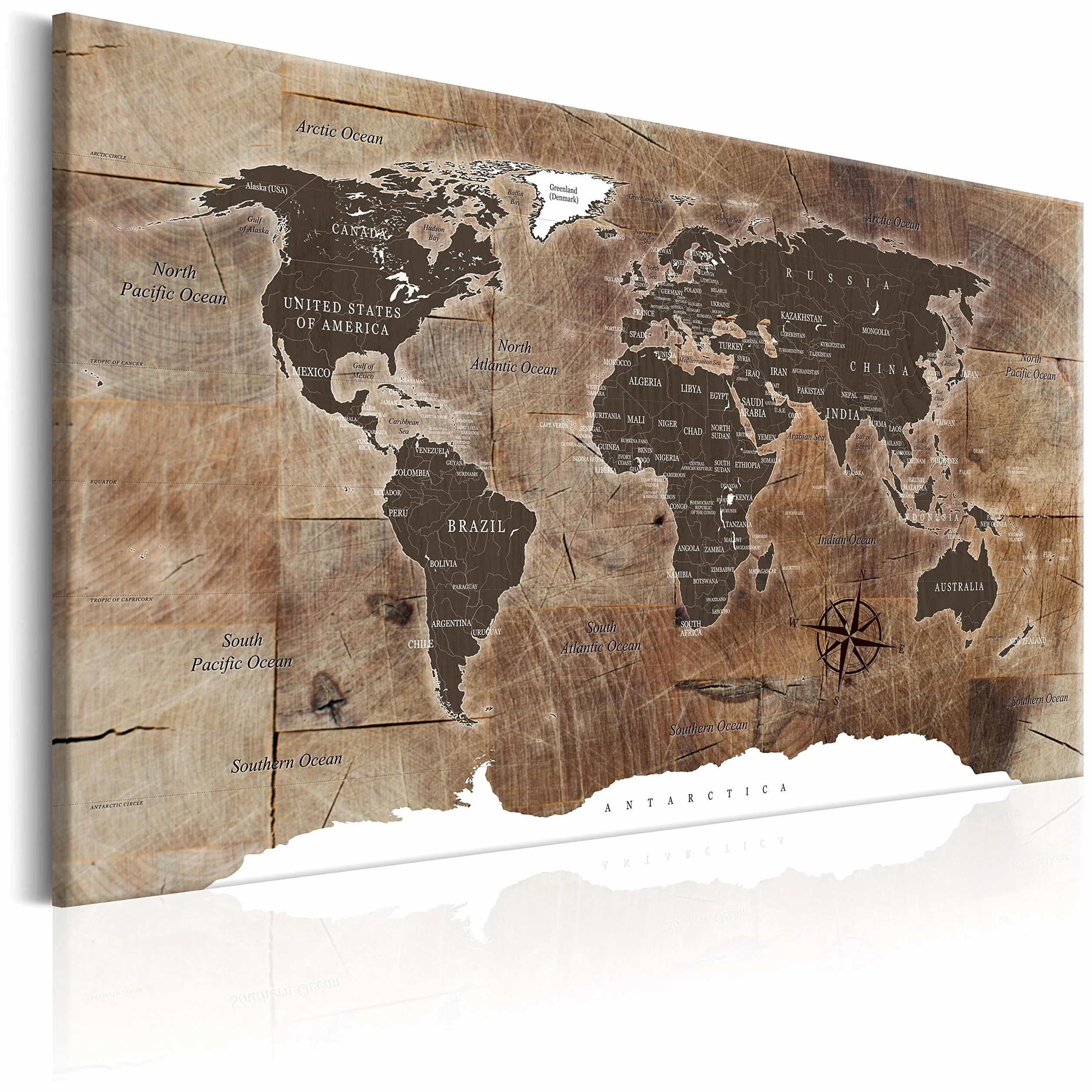 B&D XXL - Lavagna Di Sughero per Puntine - Mappa Mondo 120x80 cm 1 Pezzo - Bacheca Sughero da Parete & Quadro su tela in un Uno - Grande Decorativo per Parete per le Note - Geografica k-C-0050-p-d