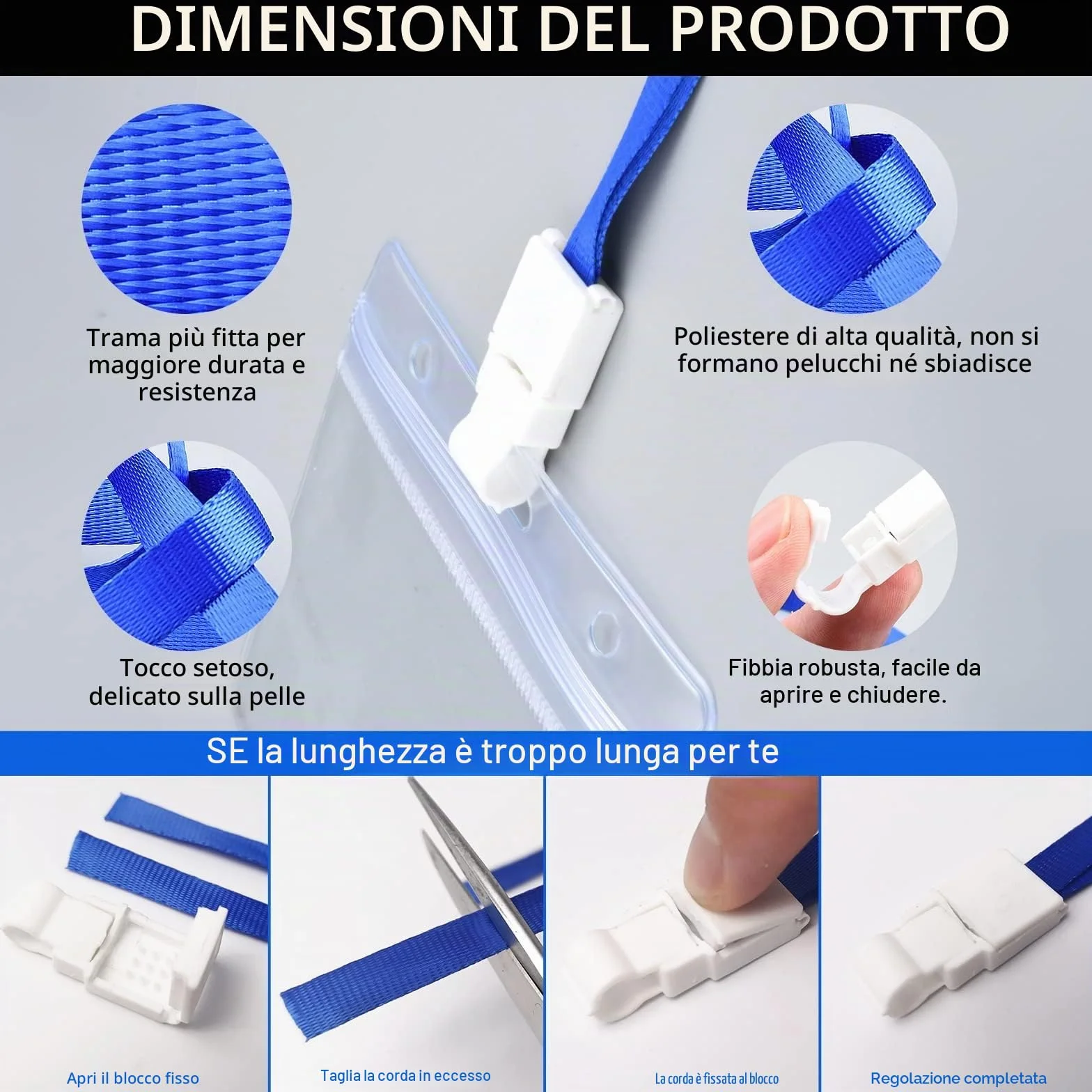 Porta Badge da Collo Trasparente Impermeabile con Cordino e Porta Carte Orizzontale per Ufficio