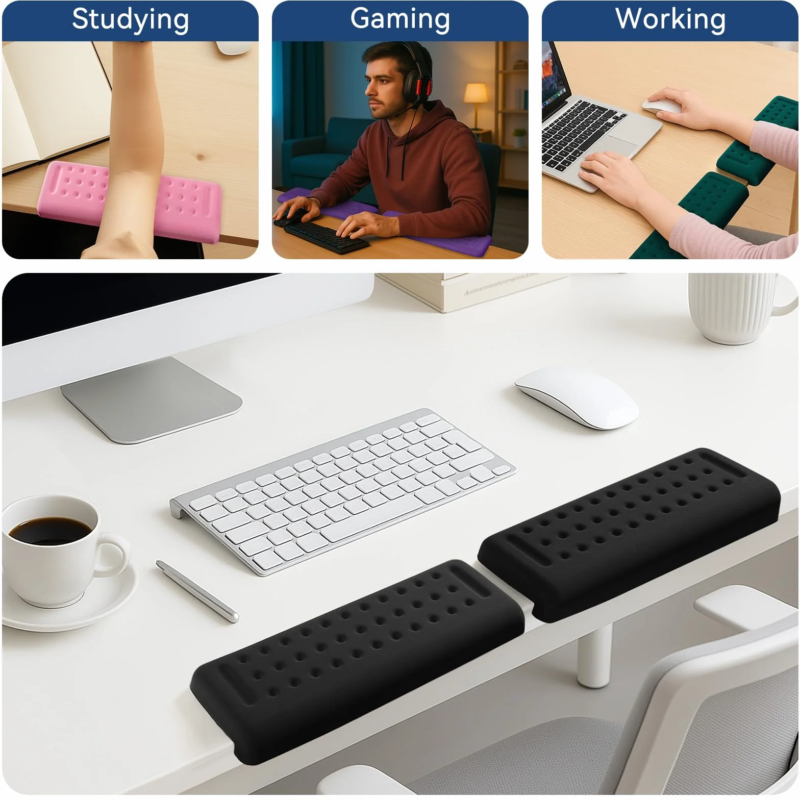 Sushret Cuscinetti Angolari a L per Scrivania, Set da 2 – Poggiagomiti in Memory Foam, Antiscivolo Ergonomico per Braccia e Avambracci