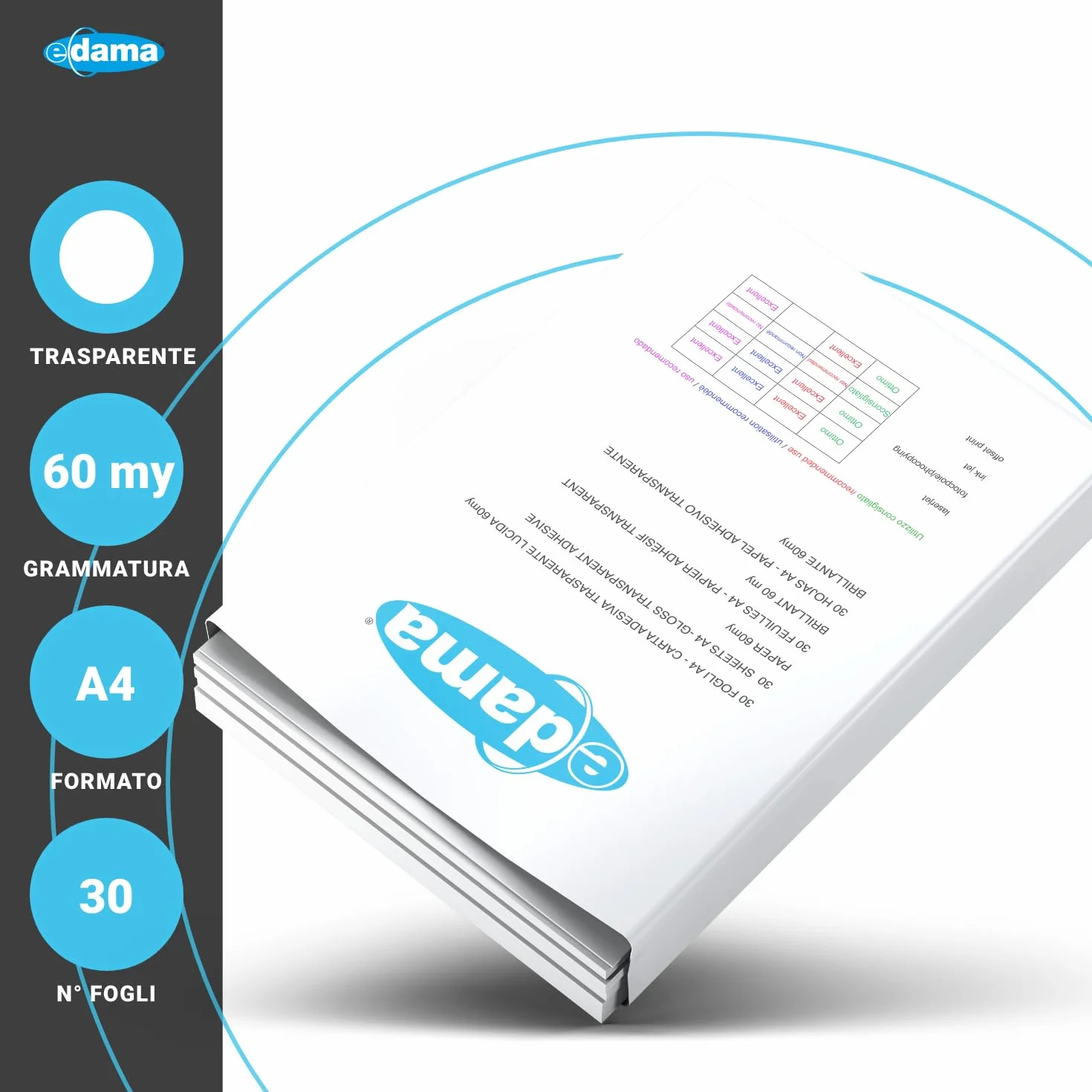 Fogli Adesivi Stampabili A4 210x297 mm Carta Adesiva Lucida Polipropilene per Stampante Laser Trasparente