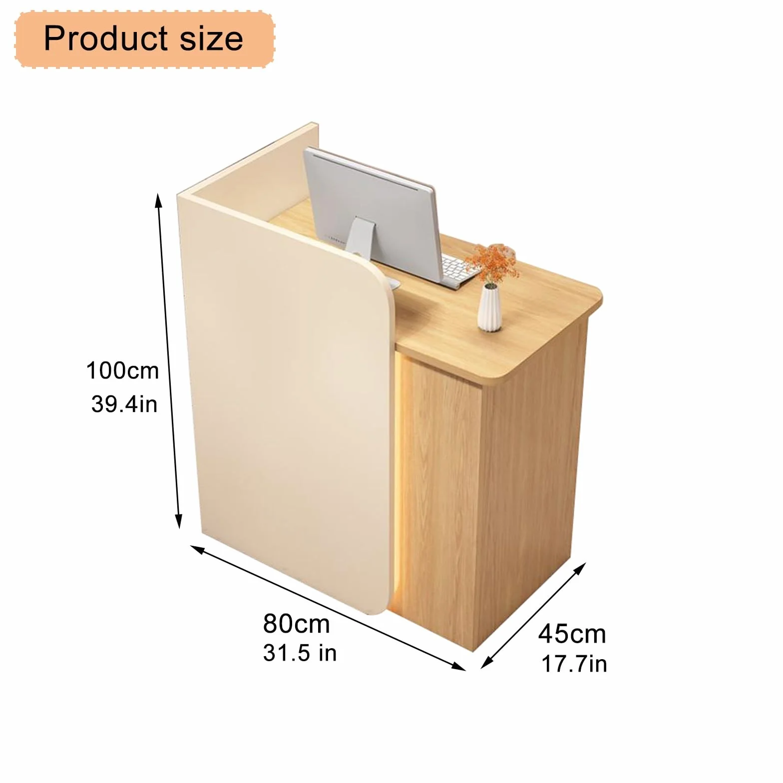 Moderno Banco da Receptionista,Bancone cassa per negozio,80CM Reception estetica con Luci LED,per Supermercato, Negozio di Convenienza, Hotel Lobby, reception ufficio,mobile cassa negozio(White)