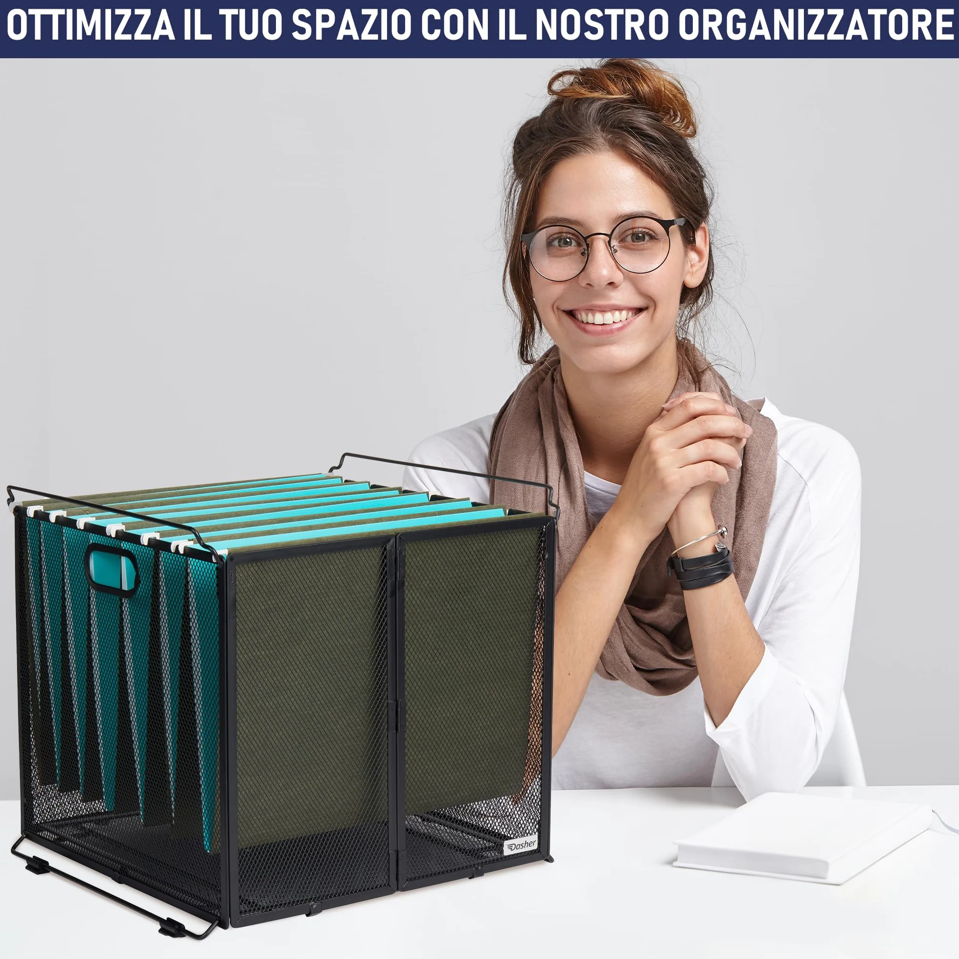 Organizer da appendere, formato A4, scatola per cartelle sospese, in rete metallica nera, scatola per file sospesi, porta documenti da appendere, contenitore portatile per ufficio, scuola