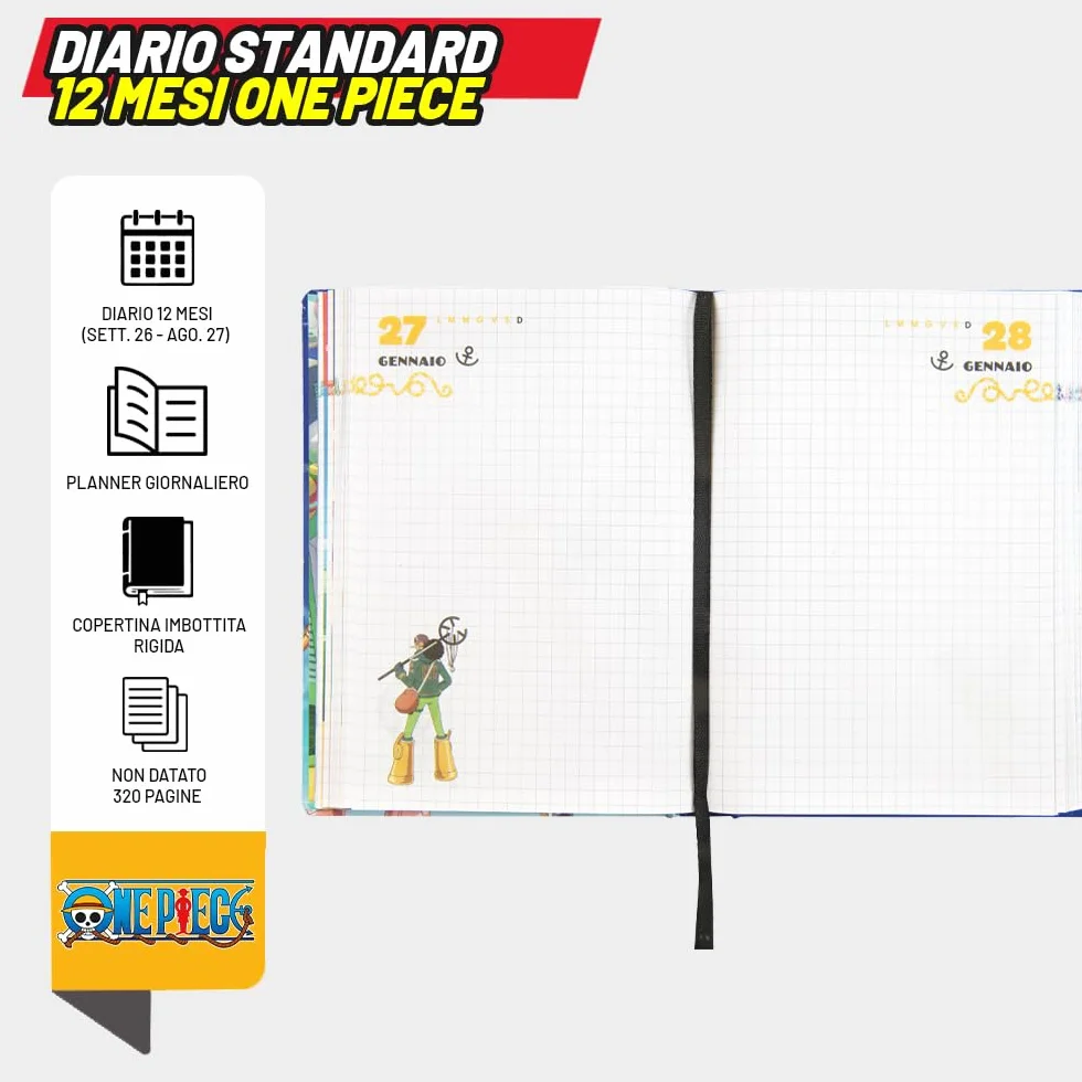 One Piece Diario Scuola Ufficiale 12 Mesi 320 Pagine Copertina Imbottita 13x17,8H