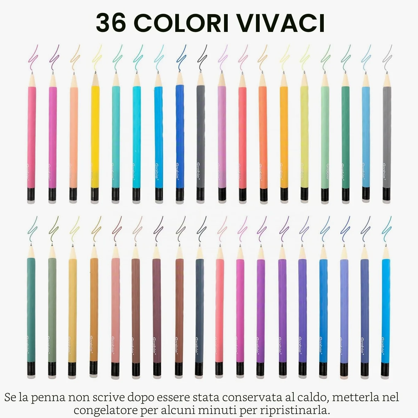 Grabie 36 penne gel cancellabili, 36 colori, punta media 0,7 mm | Cancellazione pulita, scrittura fluida e asciugatura rapida, per disegno, diario, agenda, scuola, ufficio e ospedale