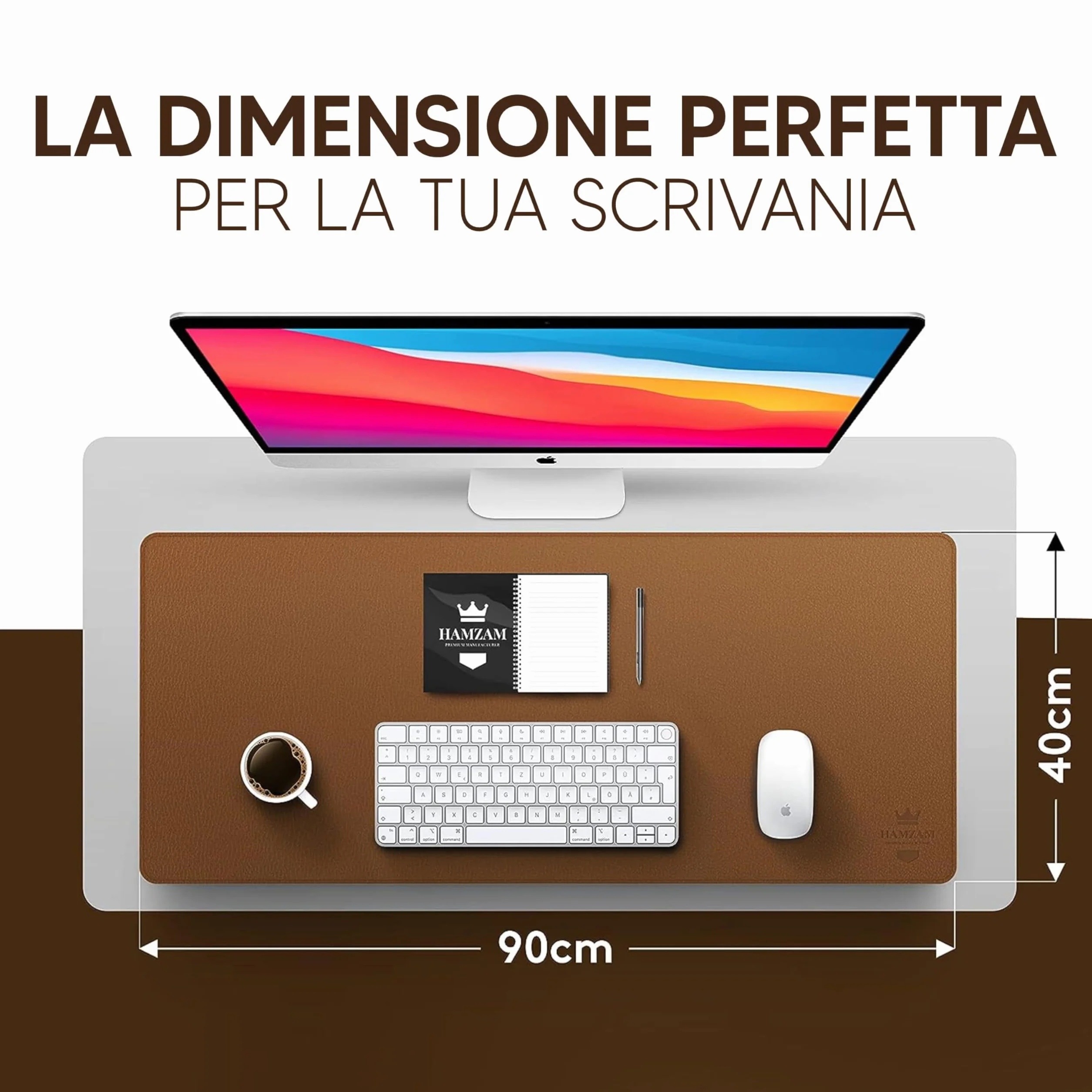 HAMZAM® Tappetino Scrivania Grande con Funzione Mouse Pad Integrata - Tappeto Scrivania Uffico - 90x40cm - Qualità Premium - Sottomano per Ufficio a Casa - Sottomano Scrivania Antiscivolo - Desk Mat