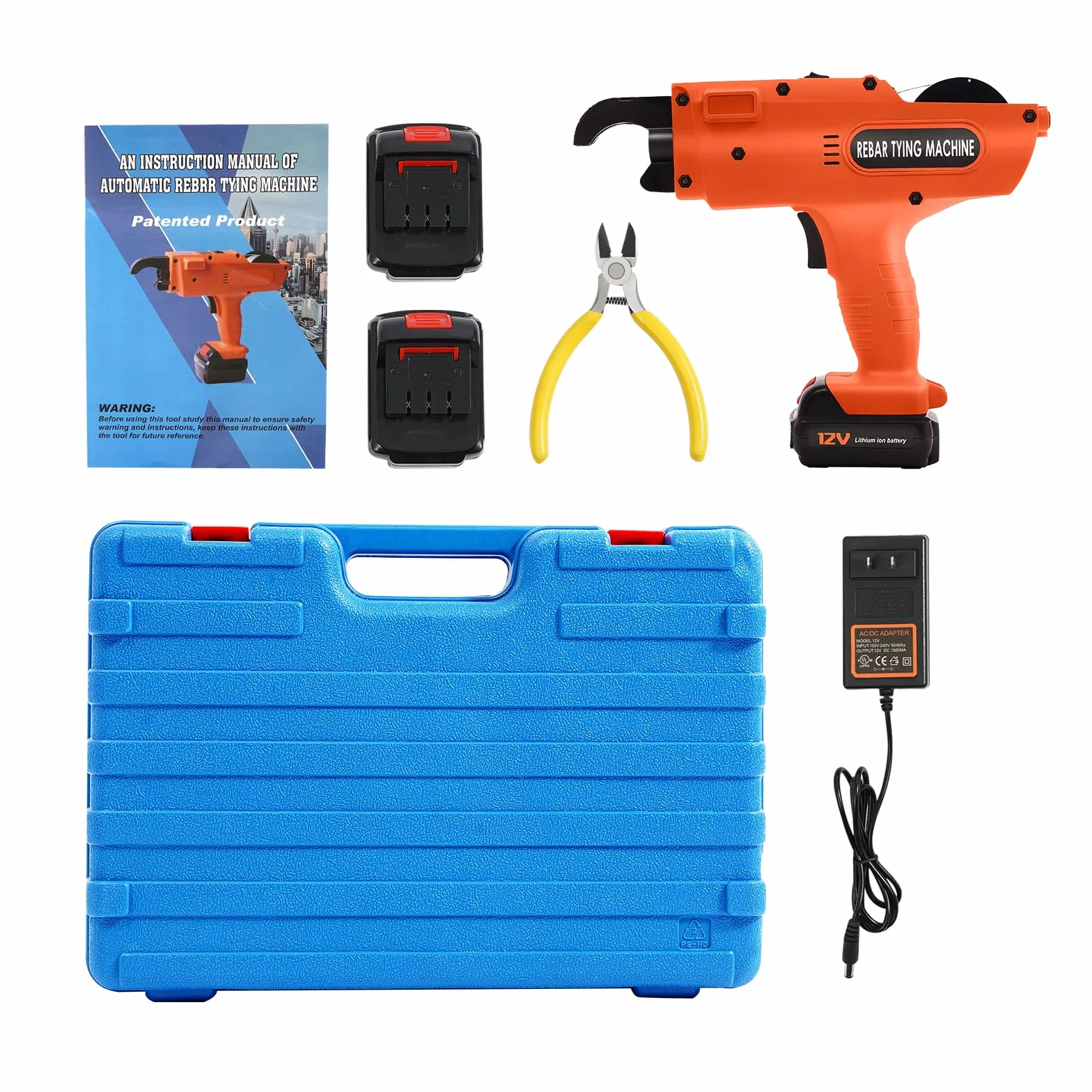 Legatrice metallica, fasciatrice di armatura automatica, senza fili, 2 batterie da 12 V (4500 mAh), connettore di rinforzo per asta da 8 a 34 mm, arancione