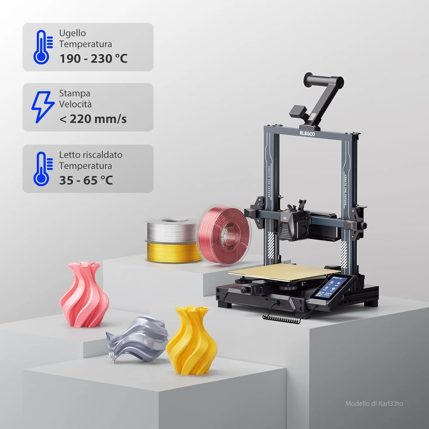 ELEGOO Filamento PLA 1,75 mm Oro 1 KG, Precisione dimensionale +/- 0,02 mm per Stampante 3D FDM