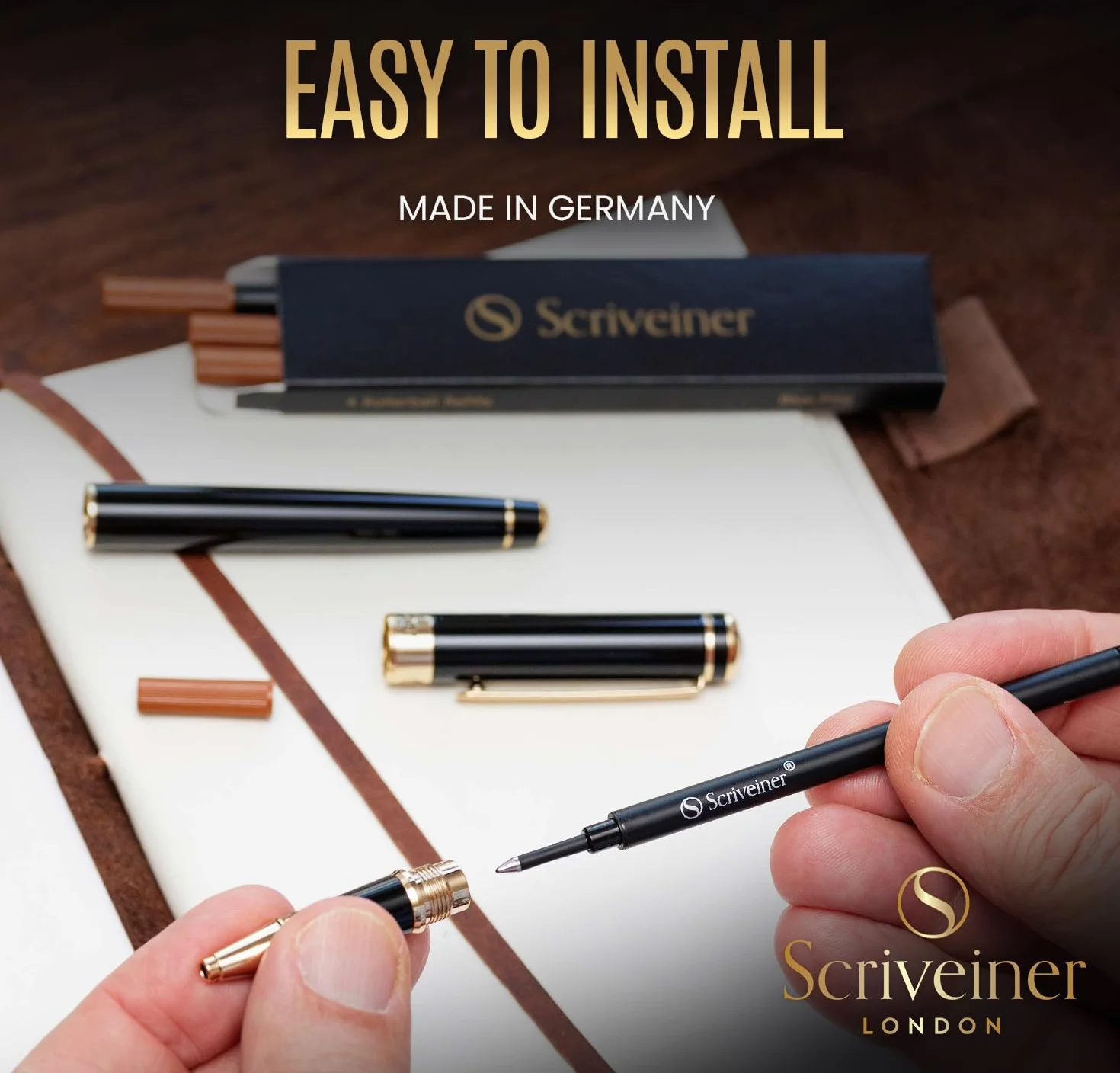 Scriveiner Ricarica Rollerball Nera Media 4 ricariche Rollerball di qualità premium per penne Scriveiner Refill sicurezza Rollerball Ceramica M Made in Germany