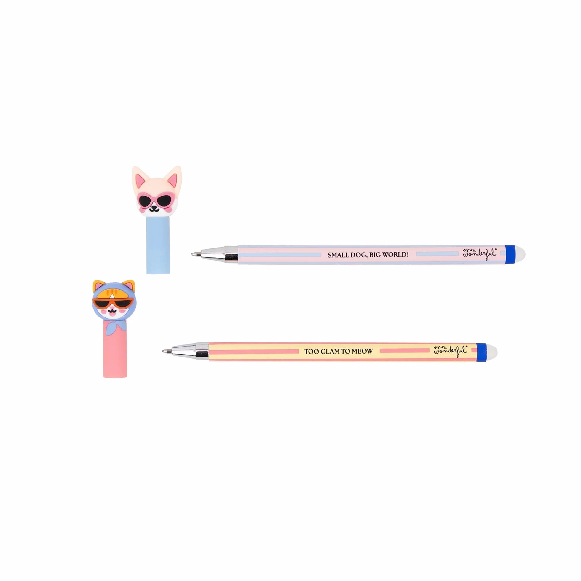 Mr. Wonderful Set 2 Penne Cancellabili Bo-Bo Gatto e Chihuahua – Inchiostro Blu