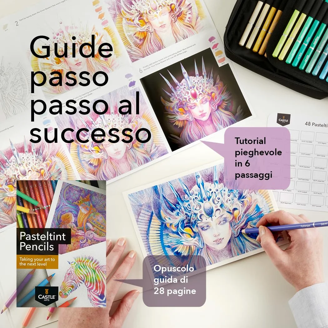 Castle Art Supplies Set di 48 Matite Colori Pastello - con Extra | Colori in tonalità delicate e sontuose per professionisti e artisti adulti - in solida custodia cernierata da viaggio