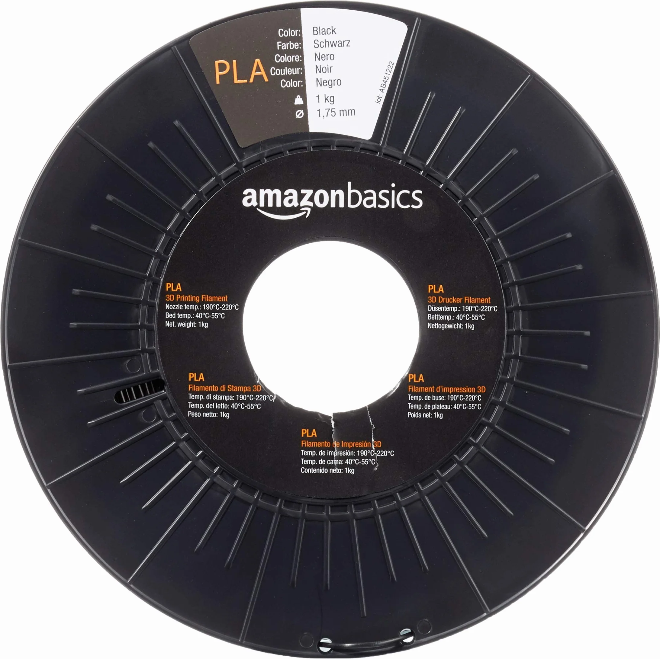 Amazon Basics Filamento PLA 1.75 mm nero 1 kg per stampanti 3D