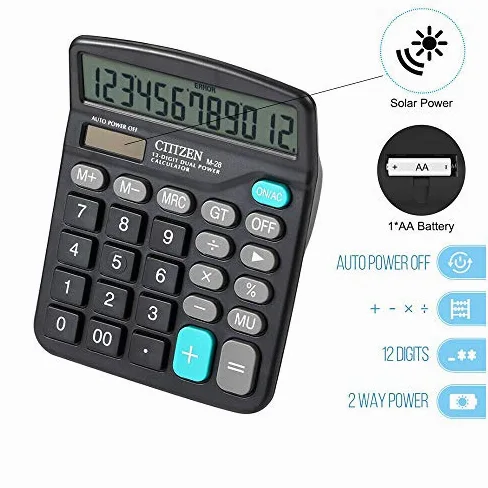 Calcolatrice Calcolatrice Calcolatrice finanziaria da tavolo Calcolatrice solare Batteria 2 in 1 Doppia alimentazione Pulsanti grandi di base Display grande a 12 cifre Calcolatrice da tavolo Fornitur