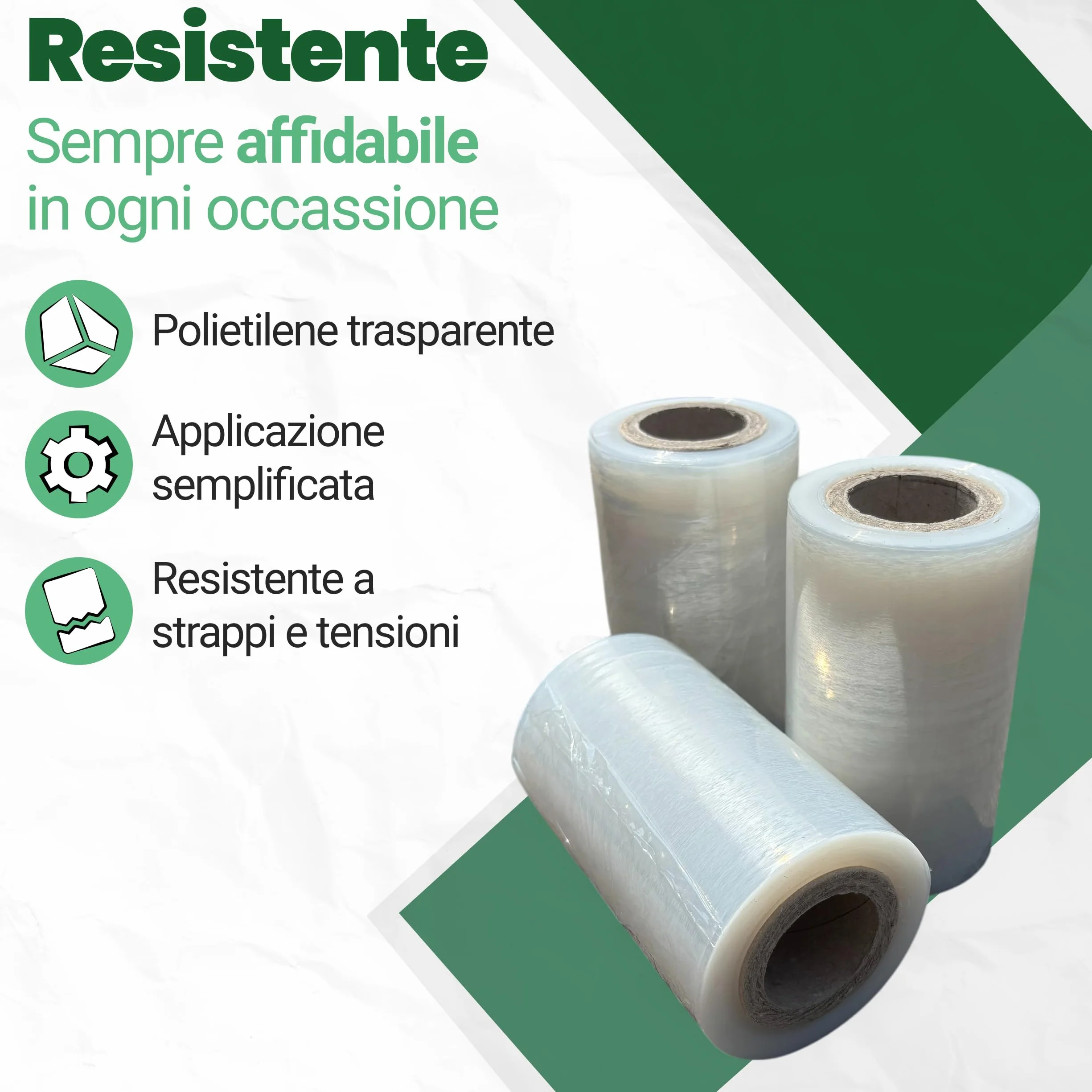 Plastisak - Pellicola Imballaggio Trasparente H 12,5 cm, Cellophane Estensibile Versatile per Pallet, Imballaggi e Copertura Igienica – Kit da 10 Rotoli e Manico Ergonomico
