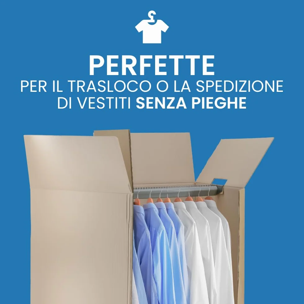 IMBALLAGGI 2000 Scatole Cartone Porta Abiti con Barra Appendiabiti 50x50 cm h 110 cm Scatoloni Doppia Onda per Trasloco Armadio 2 pezzi + Nastro Adesivo
