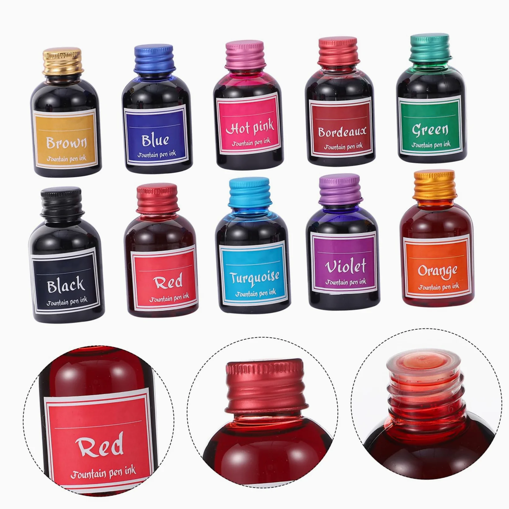 Tofficu Set da 10 Boccette di Inchiostro per Penna Stilografica Non Carbonioso ad Asciugatura Rapida, Alta Permeabilità, in Vetro e Acqua, per Schizzi e Scrittura su Diari
