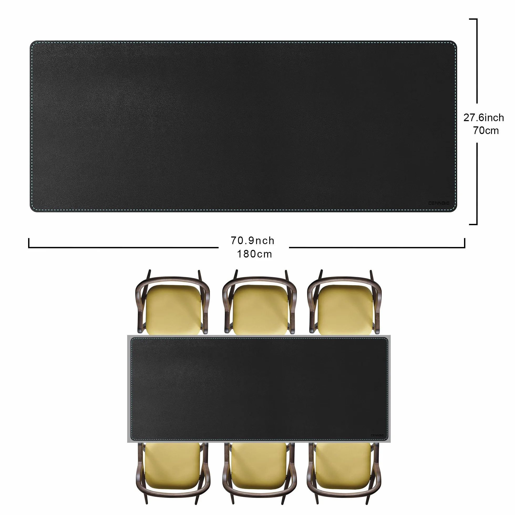 CENNBIE Tappetino da scrivania in pelle PU 180x70 cm impermeabile per mouse, ufficio e casa (Nero)