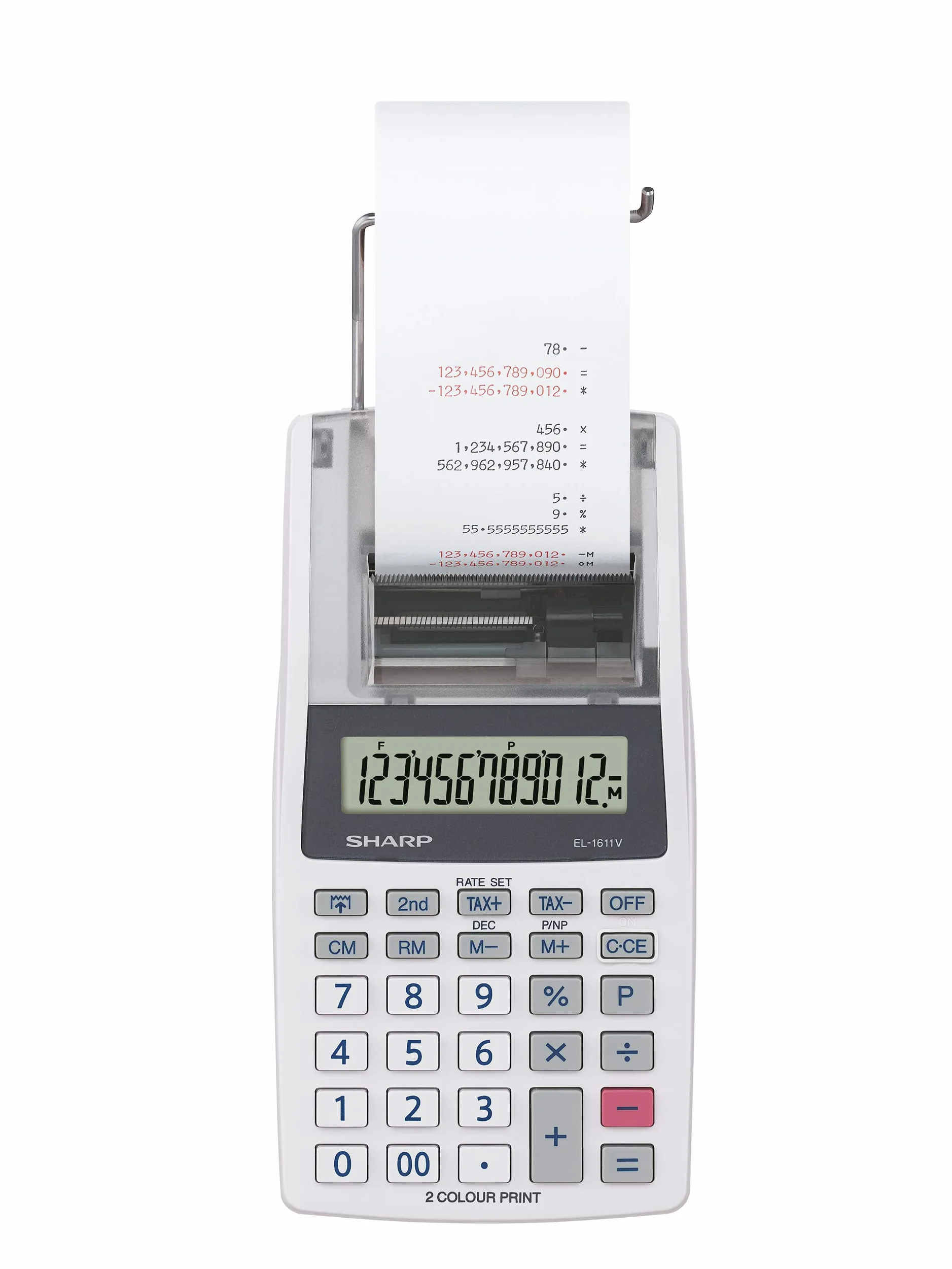 Sharp EL-1611V - Mini calcolatrice da tavolo grigio con display LCD a 12 cifre colori in stampa nero e rosso