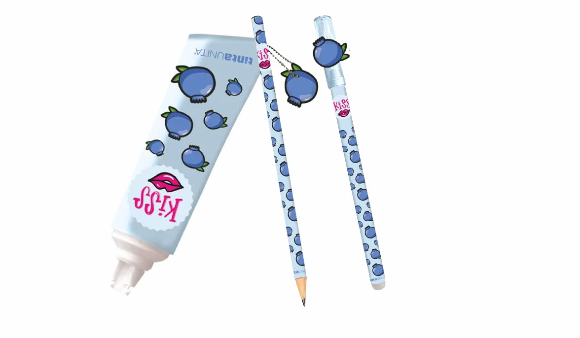 Tinta unita set scrittura correttore a nastro matita penna Azzurro