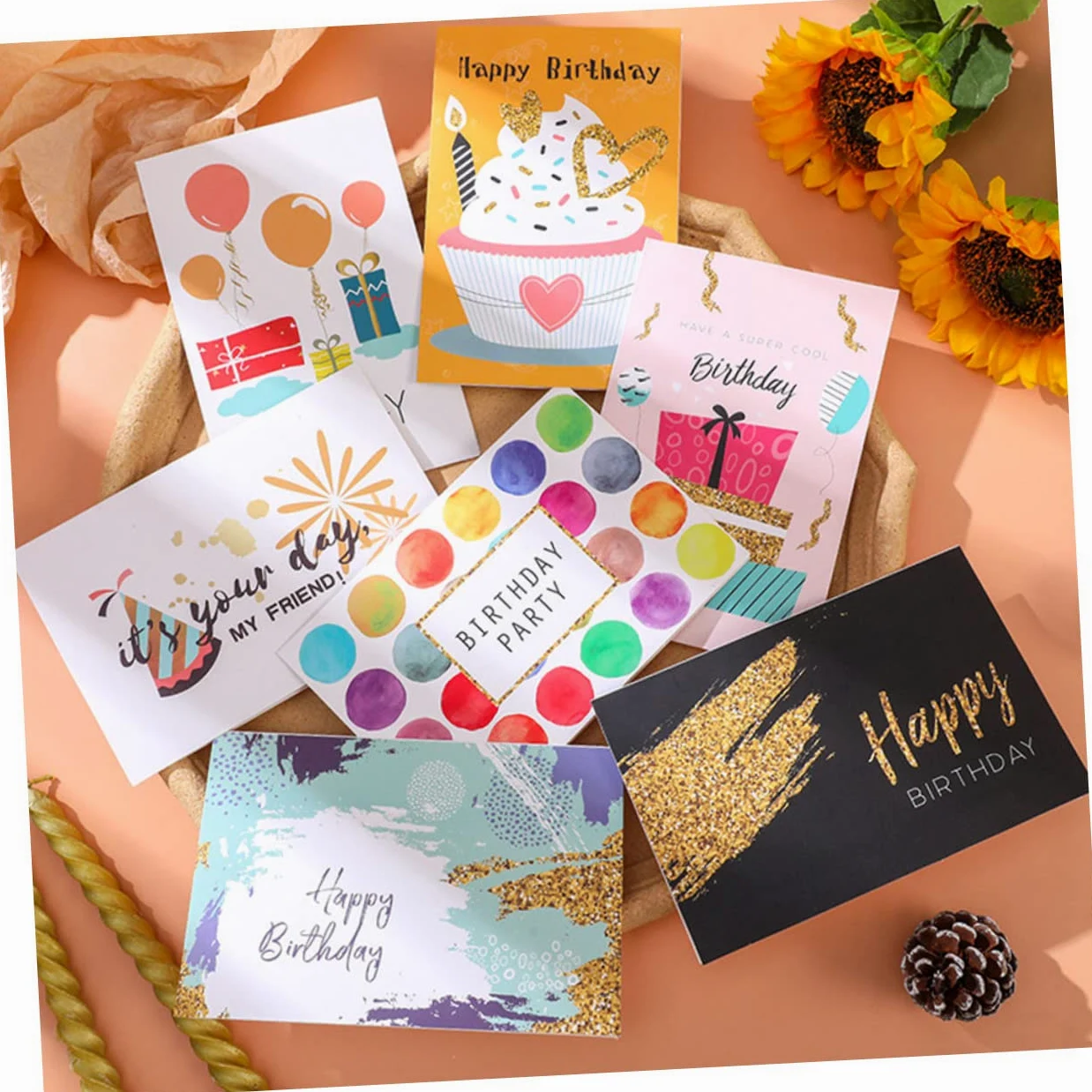Artibetter Biglietti Idee Creative 36 di Auguri Compleanno in Carta Pieghevoli Buste, Cartoncini per Festa di Compleanno Adatti per Adulti e Bambini per DIY