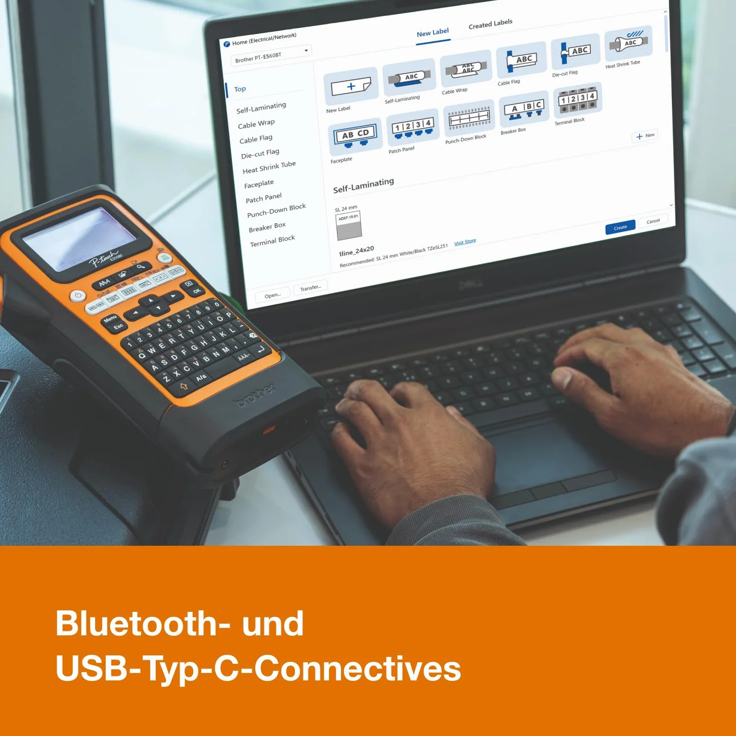Brother PT-E560BTVP - Etichettatrice industriale con Bluetooth, batteria agli ioni di litio e custodia per il trasporto (per nastri TZE larghi 24 mm, tubi termoretraibili HSE larghi 18 mm, stampa a