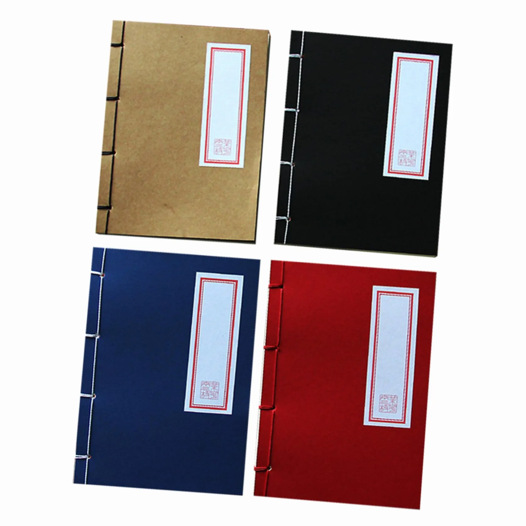 Housoutil 4pezzi Quaderni Vintage Stile Cinese Diario Diario di Carta Kraft Copertina Rigida Quaderno Retrò per Scrittura Disegno Taccuino Quaderno di Portatile