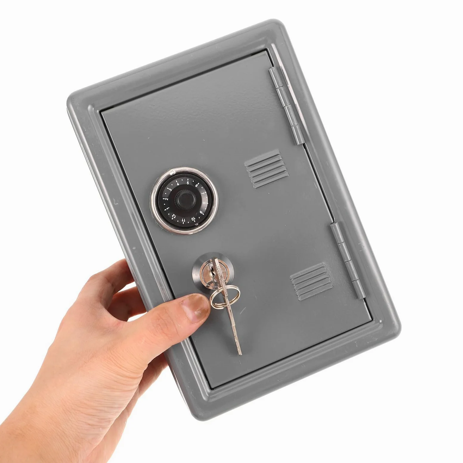 HOMSFOU Cassaforte Portatile in Ferro Argento Serratura e Slot per Monete, Mini Scatola di Sicurezza Decorativa per Casa e Ufficio