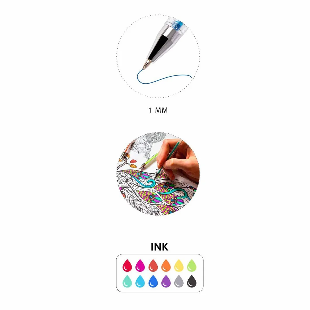 Pryma 12 Penne Gel Glitter Punta 1mm - 12 colori vivaci