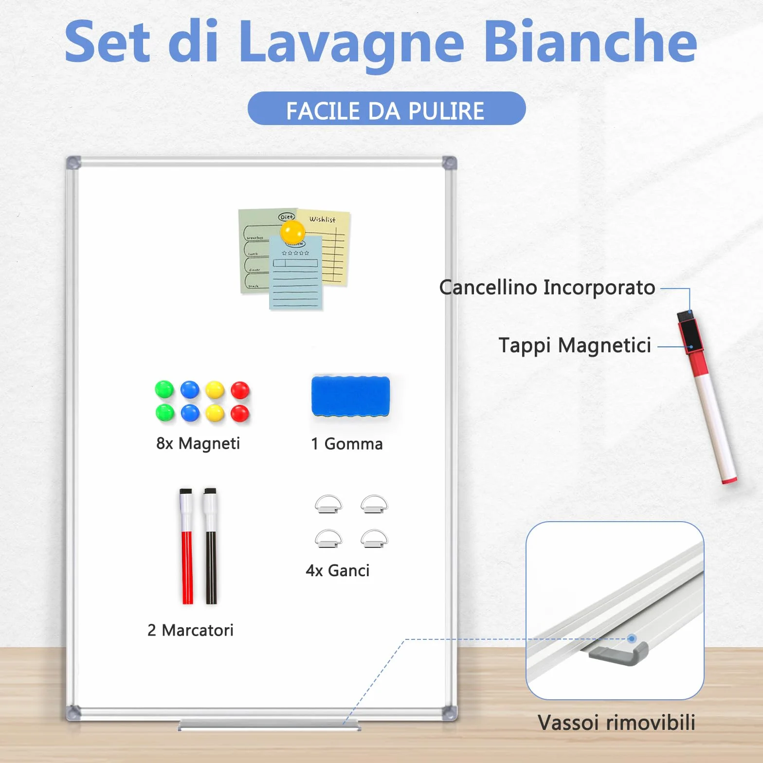 DOLLAR BOSS Lavagna magnetica, 88 x 118 cm cornice in alluminio, lavagna bianca cancellabile a secco, lavagna magnetica da parete, appesa a muro