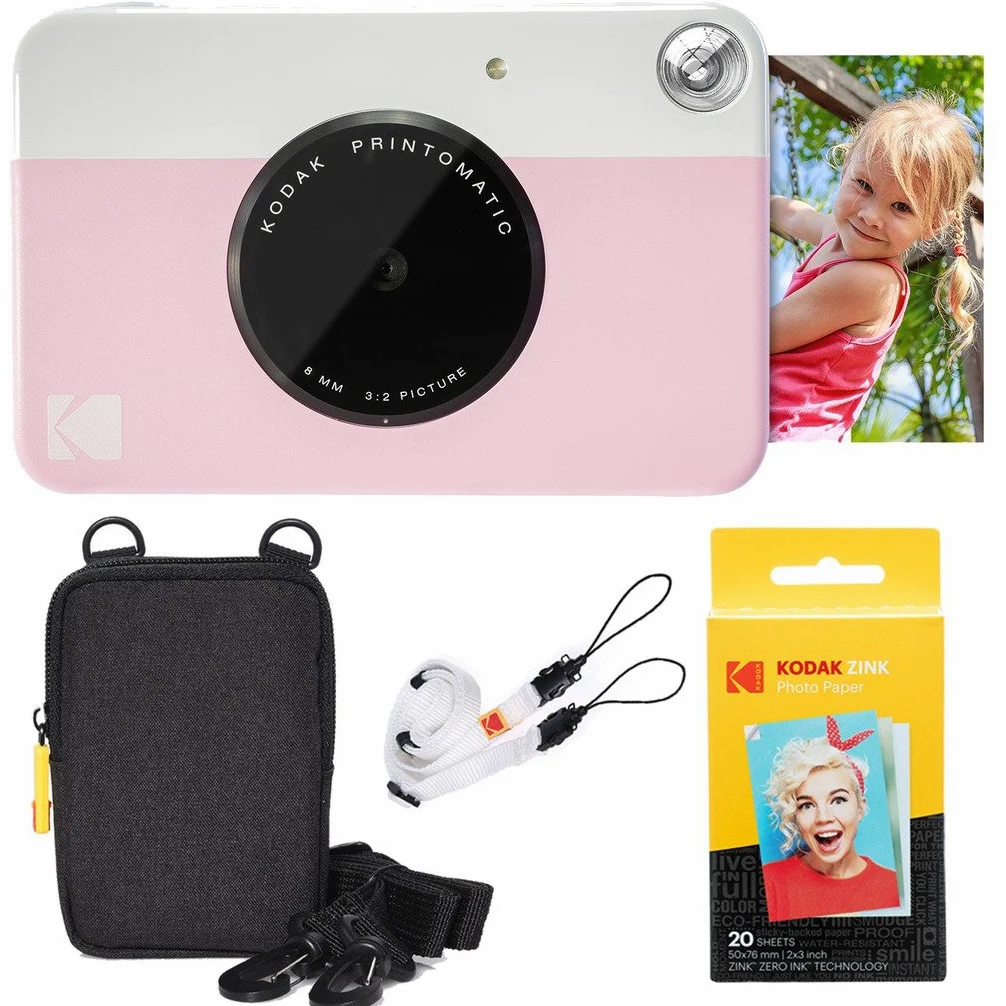 KODAK Pacchetto Base per Fotocamera istantanea Printomatic (Rosa) + Carta Zink (20 Fogli) + Custodia Deluxe + Comoda Tracolla & ZINK - Carta fotografica, Formato 2"x3", Confezione da 20 fogli