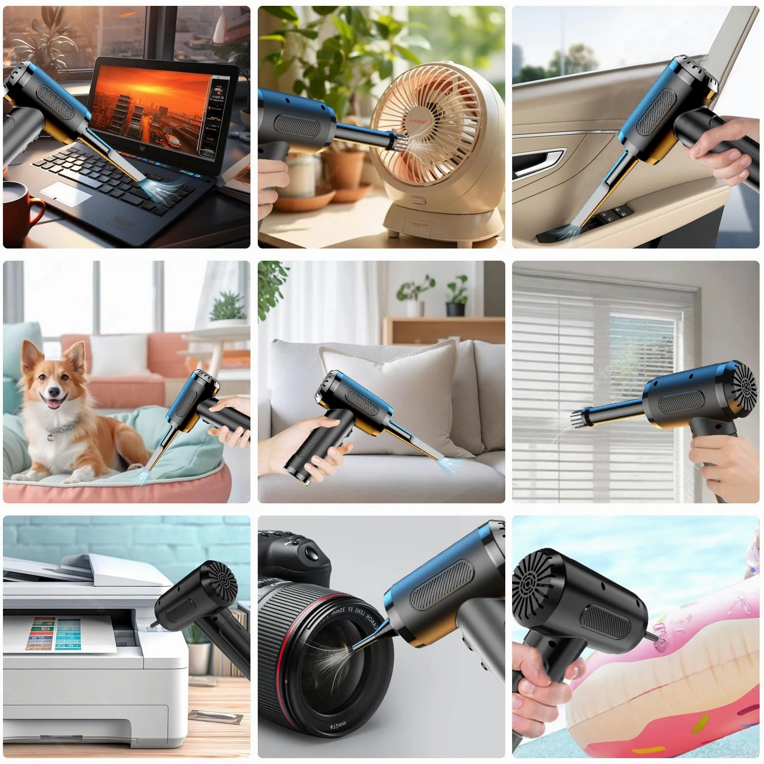 Sjpzwcrl Rimuovi Polvere Aria Compressa: 3 Velocità 6000mAh | Soffiatore portatile con LED, per PC, tastiera. Batteria ricaricabile, senza fili